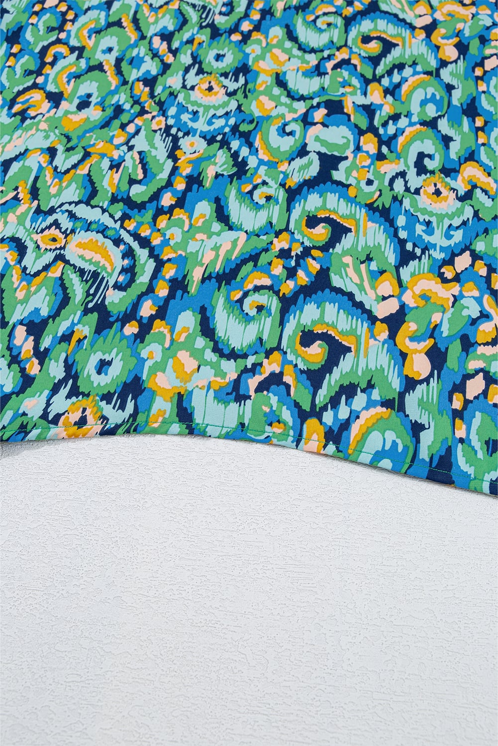 Green Abstract Print V Neck Half Sleeve Loose Fit Tunic Blouse