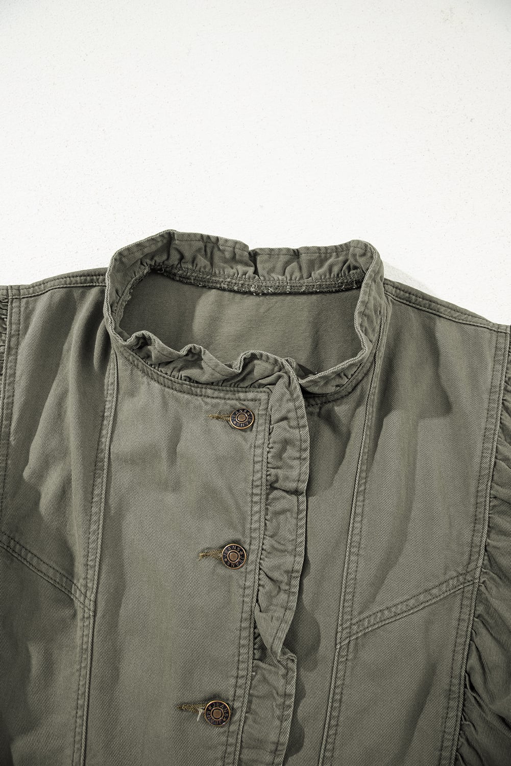 Green Bay Ruffled Patchwork Denim Jacket Vest