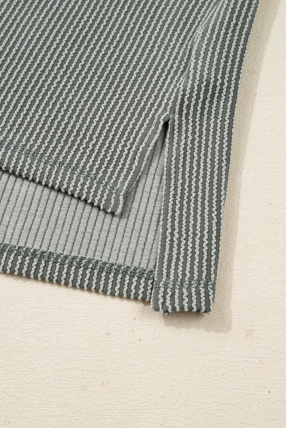 Green Bay Twist Ribbed Exposed Seam Detail Long Sleeve Loose Top