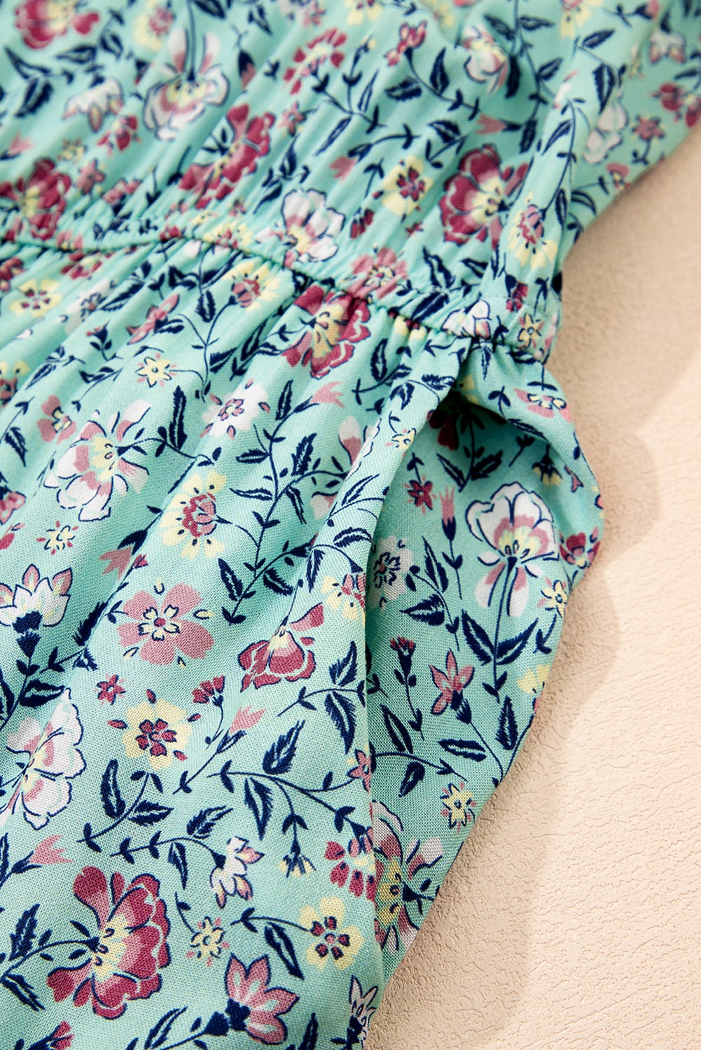 Green Bohemian Floral Ruffle Bottom Spaghetti Strap Jumpsuit