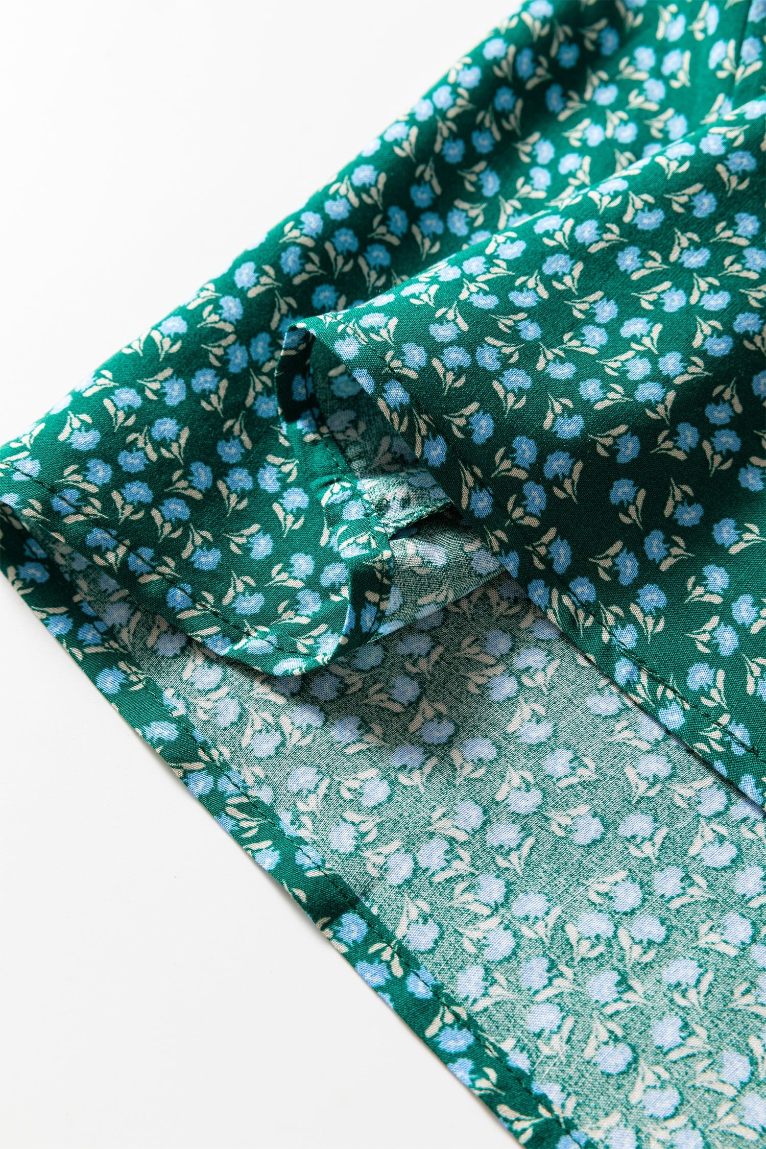 Green Boho Chic Notched V Neck Plus Floral Short Sleeve Top