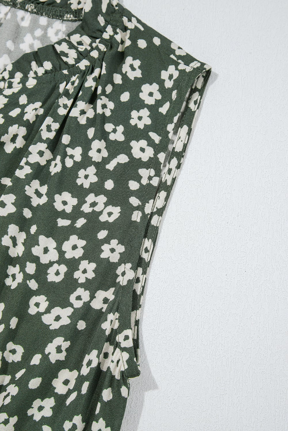 Green Boho Floral Print V Neck Tunic Sleeveless Dress