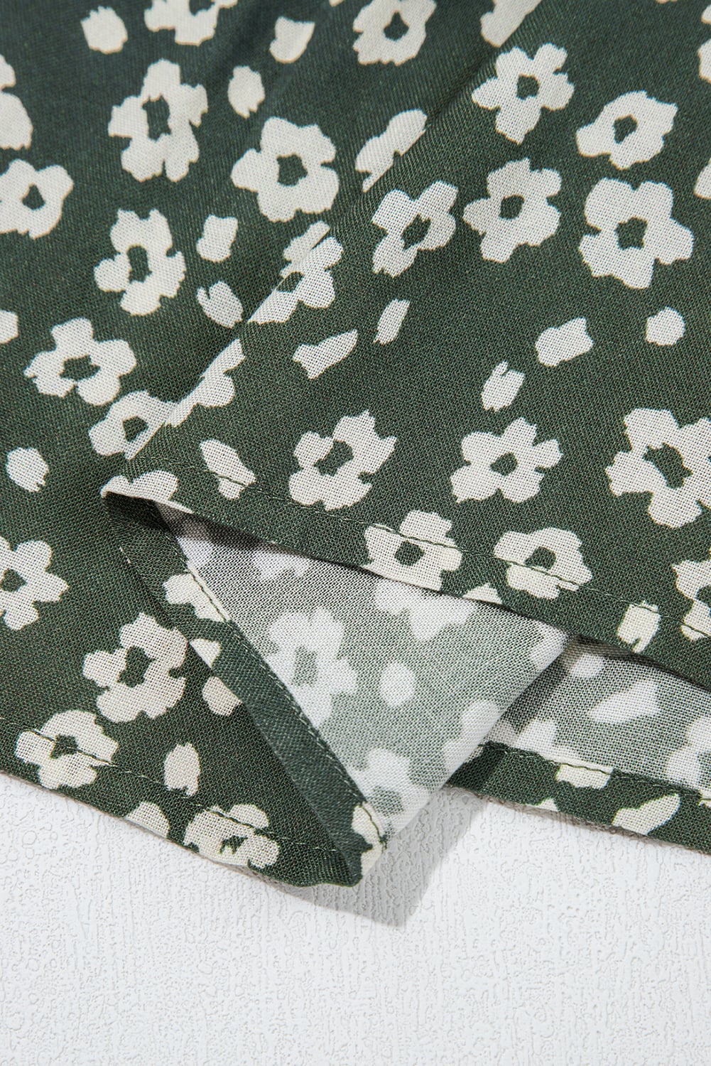 Green Boho Floral Print V Neck Tunic Sleeveless Dress