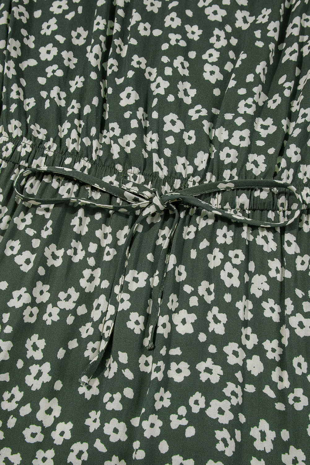 Green Boho Floral Print V Neck Tunic Sleeveless Dress