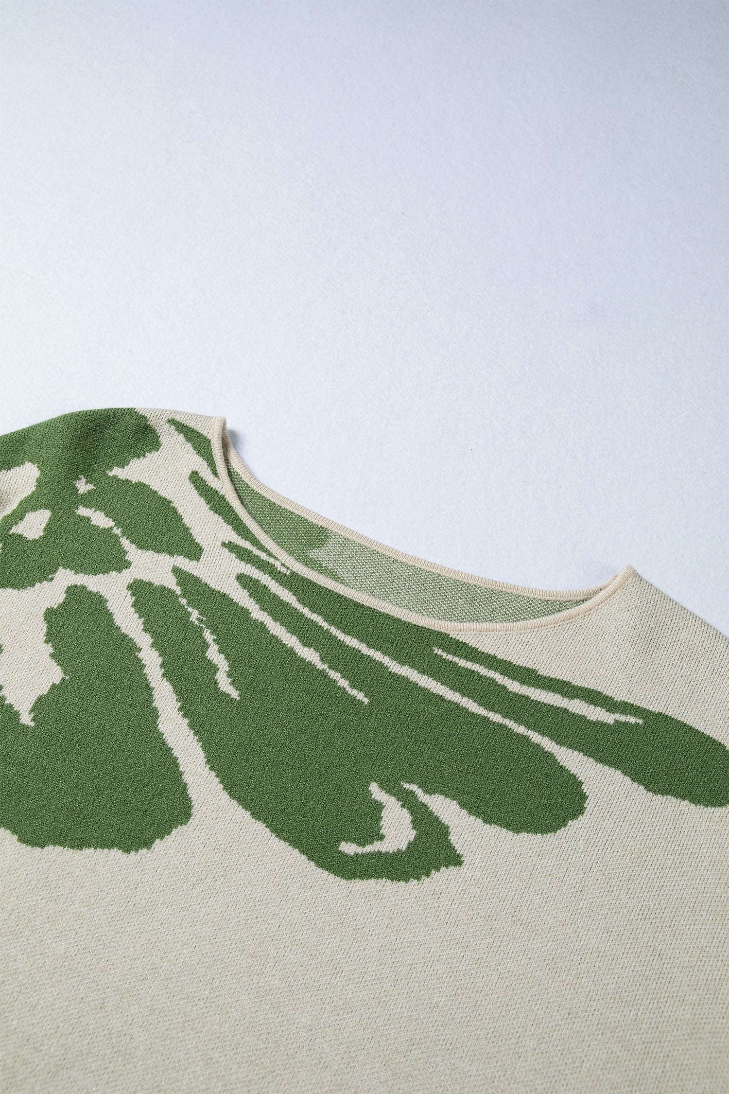 Green Bold Flower Pattern Wide Sleeve Baggy Sweater