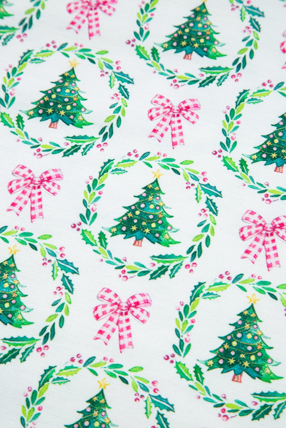 Green Bow Christmas Tree Print Contrast Striped Banding 2pcs Lounge Set