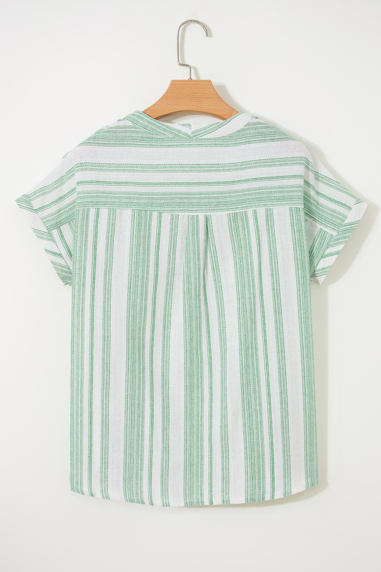 Green Breathable Gauze Half Button Short Sleeve Casual Blouse