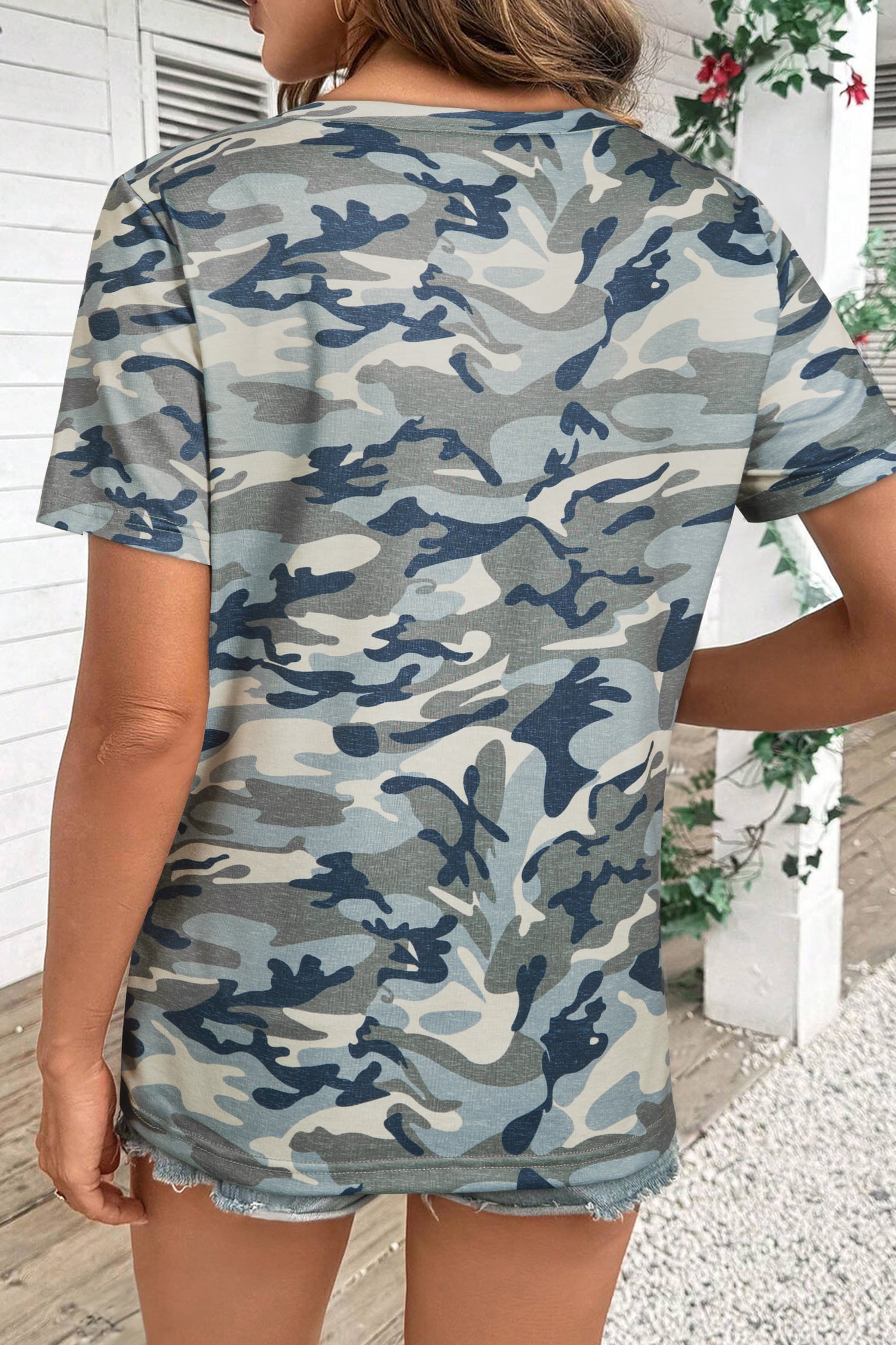 Green Camouflage Print Crew Neck T Shirt
