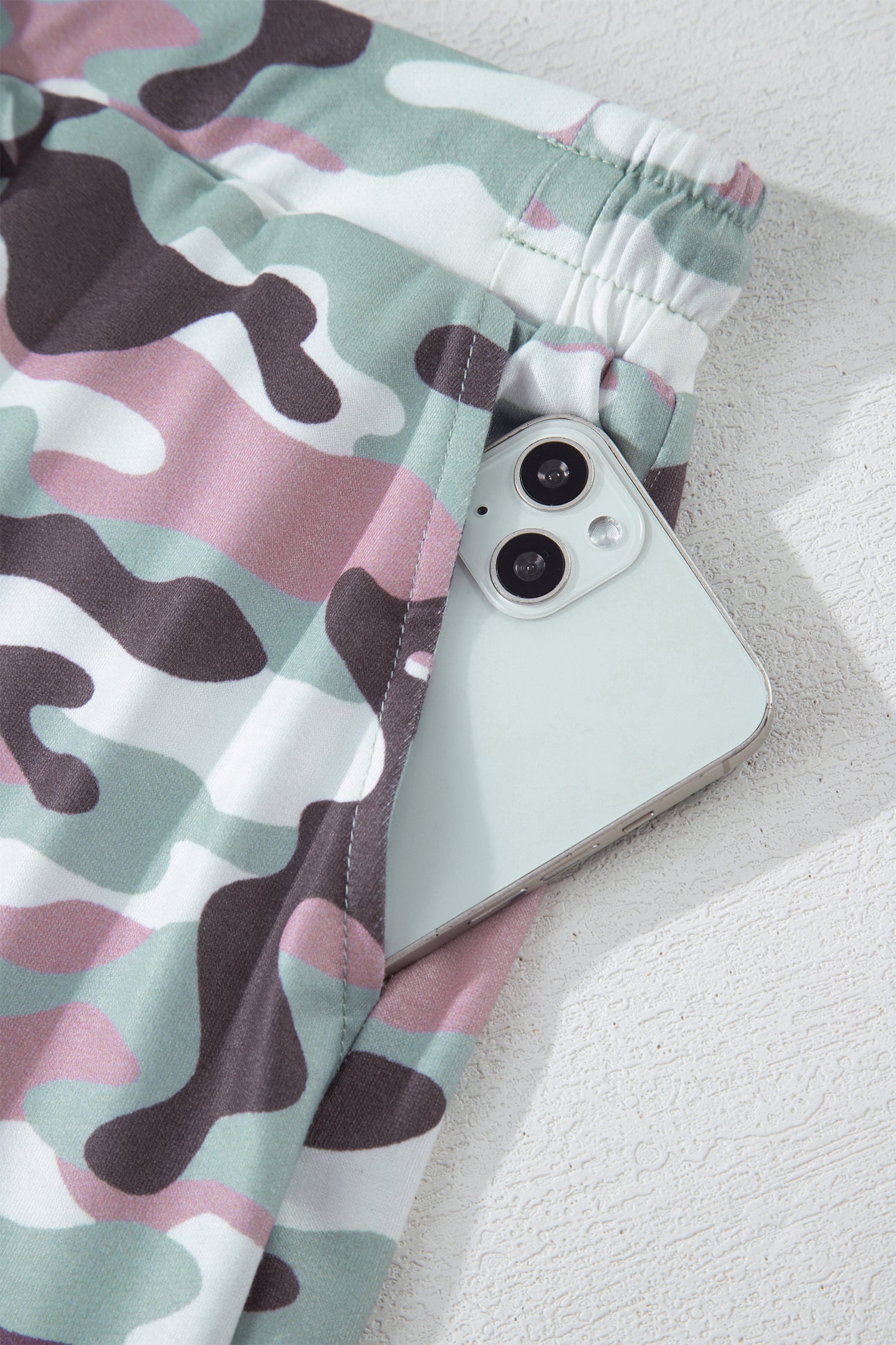 Green Camouflage Print Drawstring Casual Mini Skort