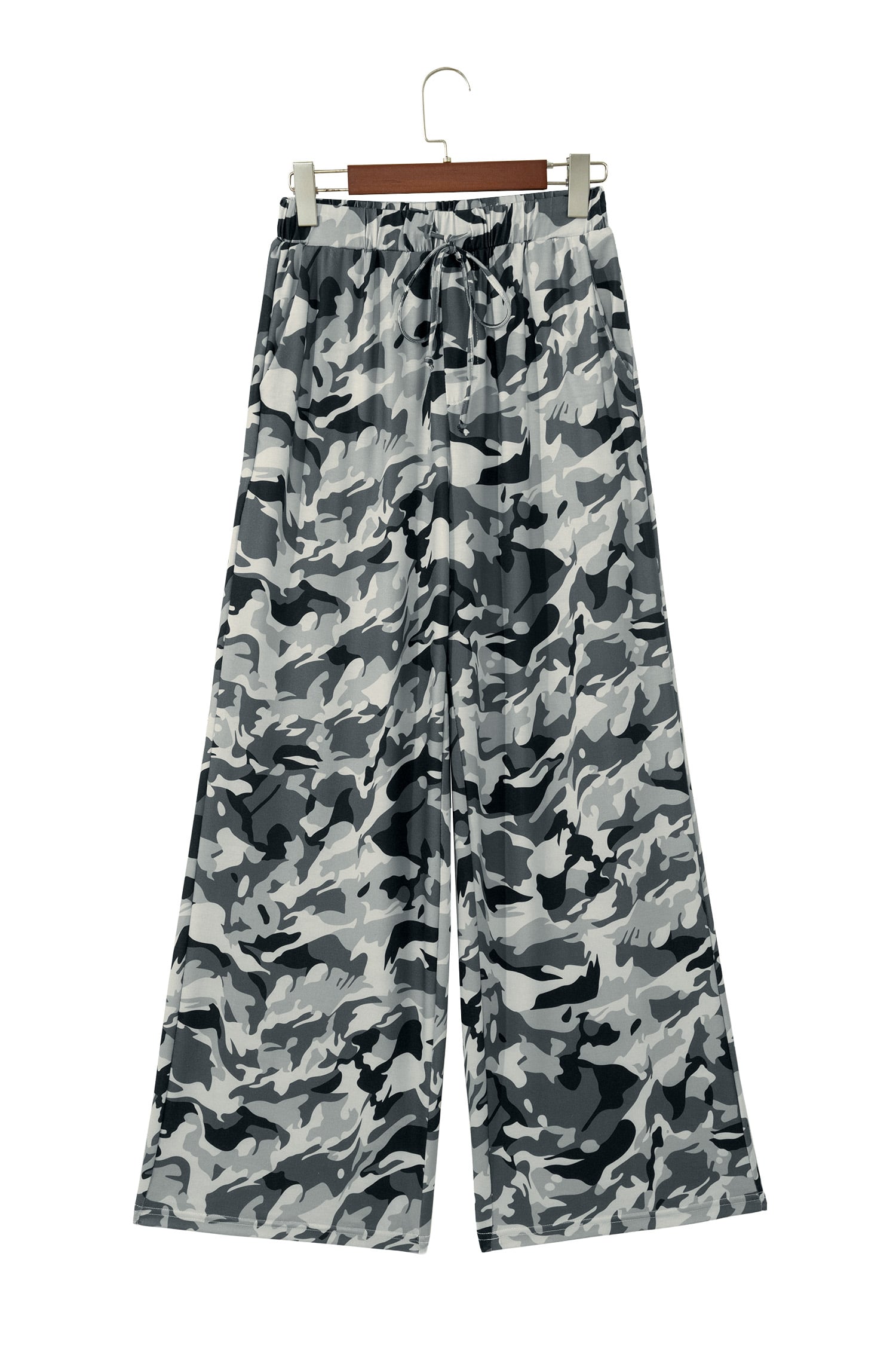 Green Camouflage Print Drawstring Casual Pants