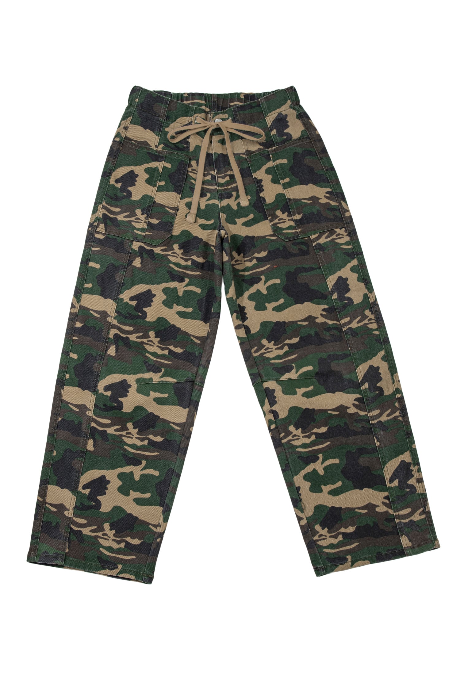 Green Camouflage Print Drawstring Patch Pocket Ankle Length Jeans