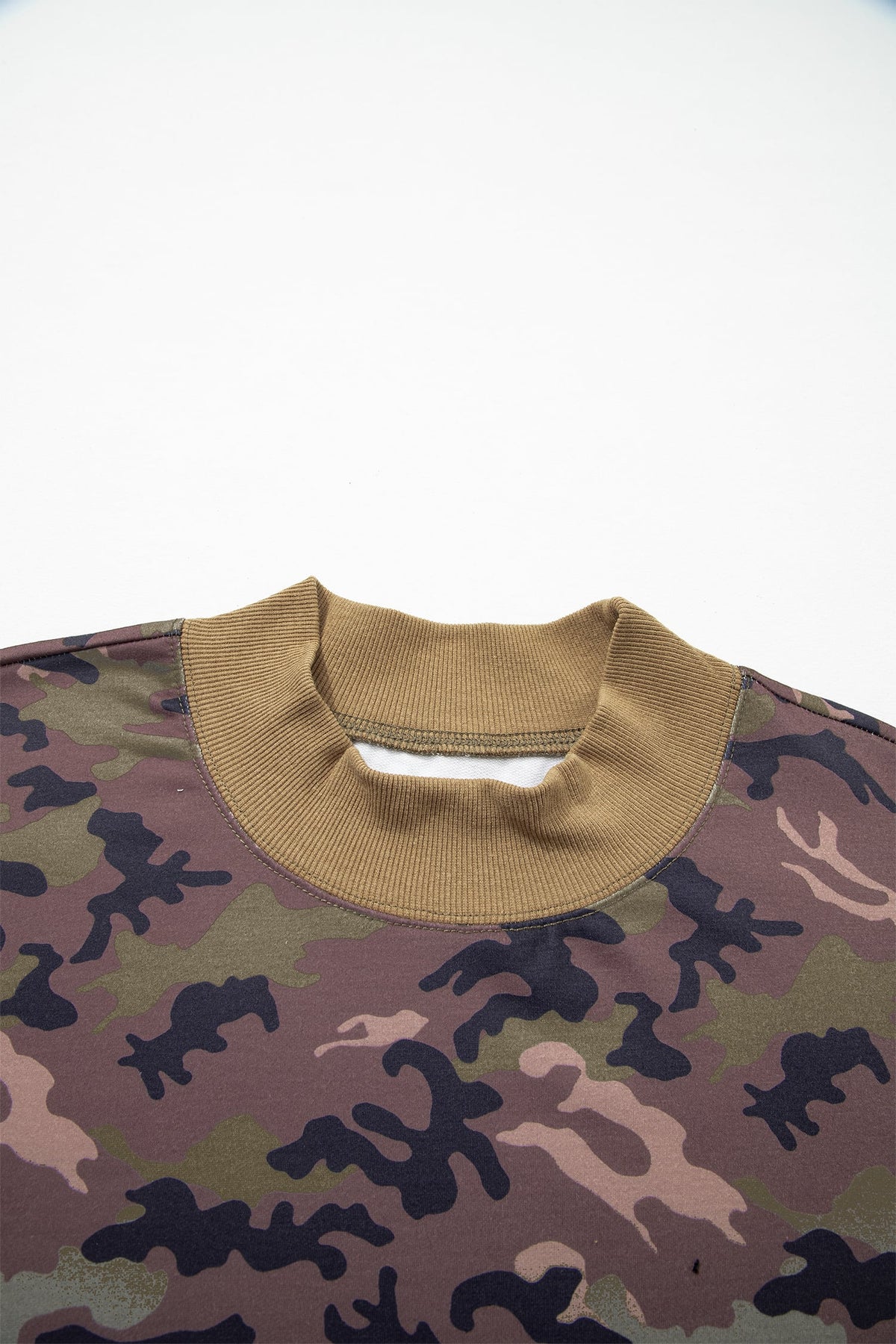 Green Camouflage Print High Neck Long Sleeve Oversized Shift Silhouette Tunic Length Plus Size Sweatshirt