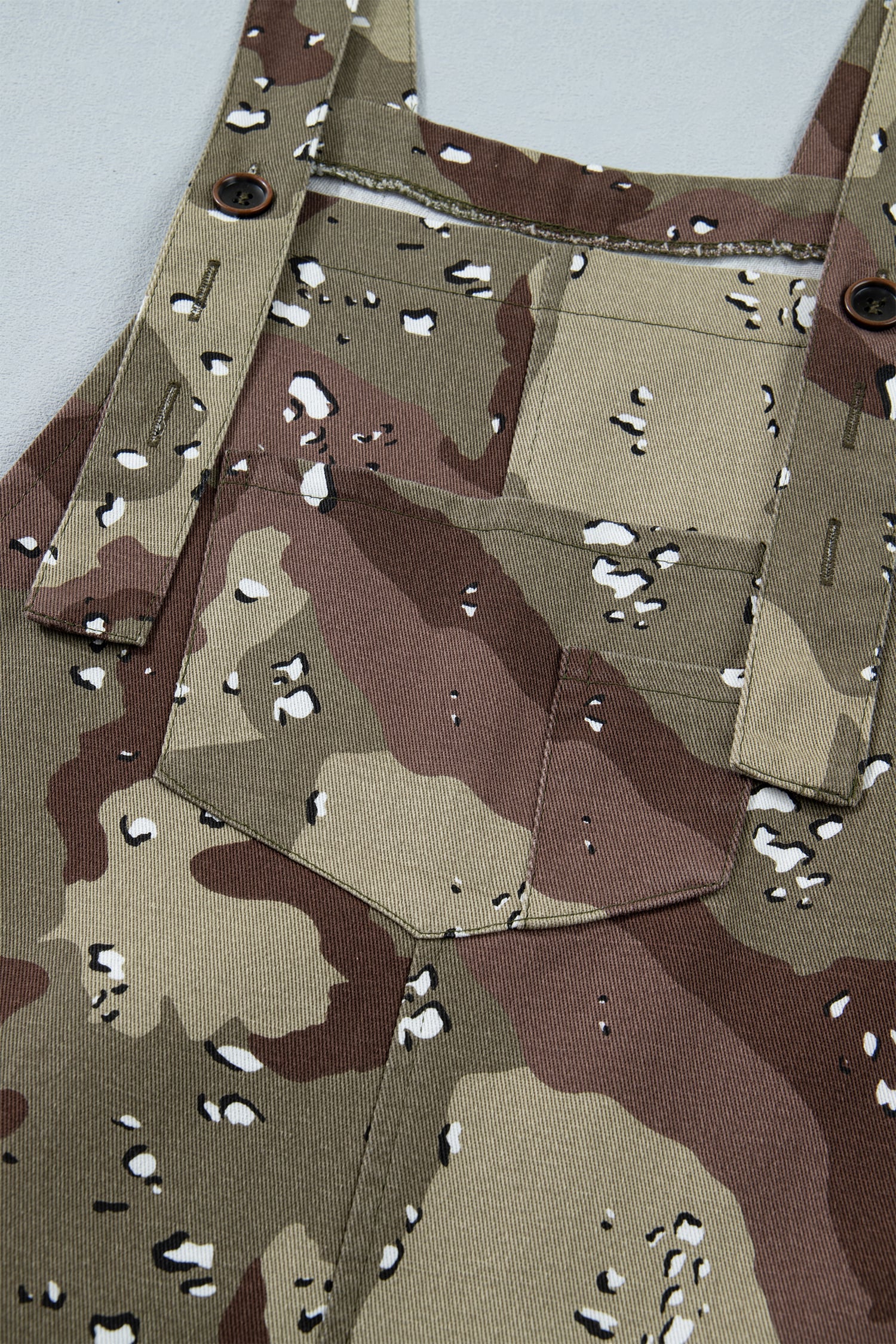 Green Camouflage Print Leopard Detail Loose Denim Overall Cropped Jumpsuit