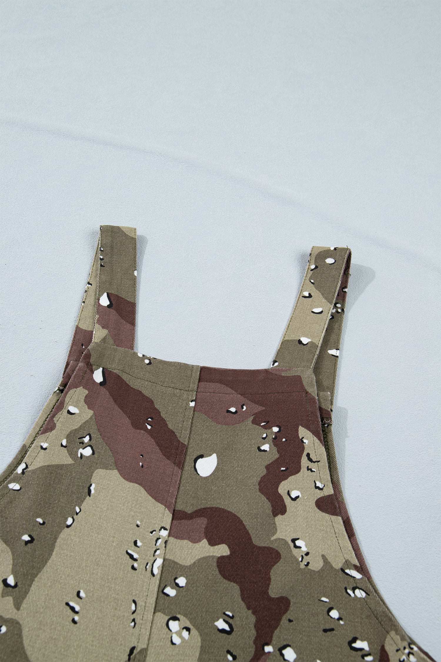 Green Camouflage Print Leopard Detail Loose Denim Overall Cropped Jumpsuit