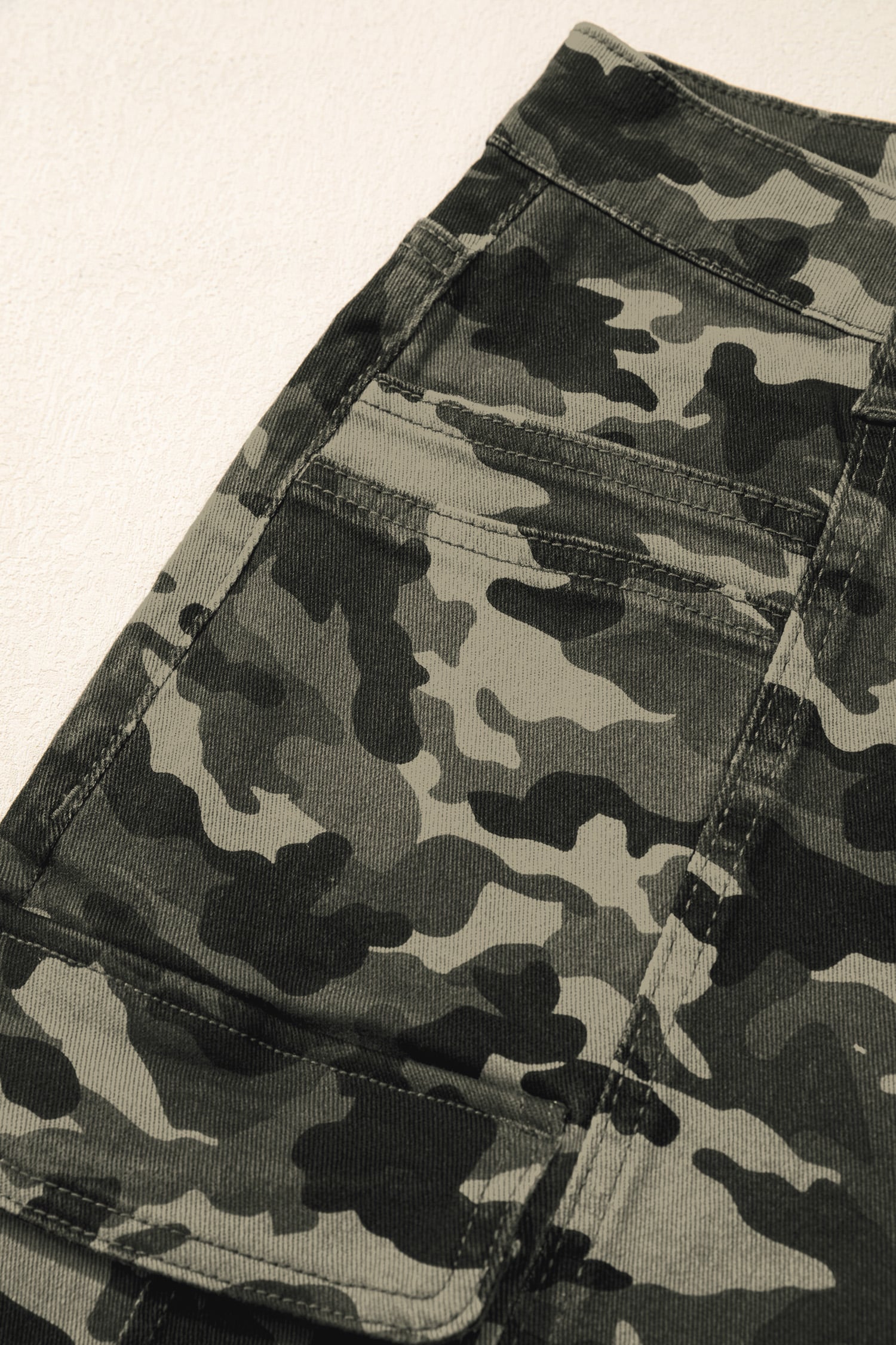 Green Camouflage Print Multi Pocketed Womens Denim Pants