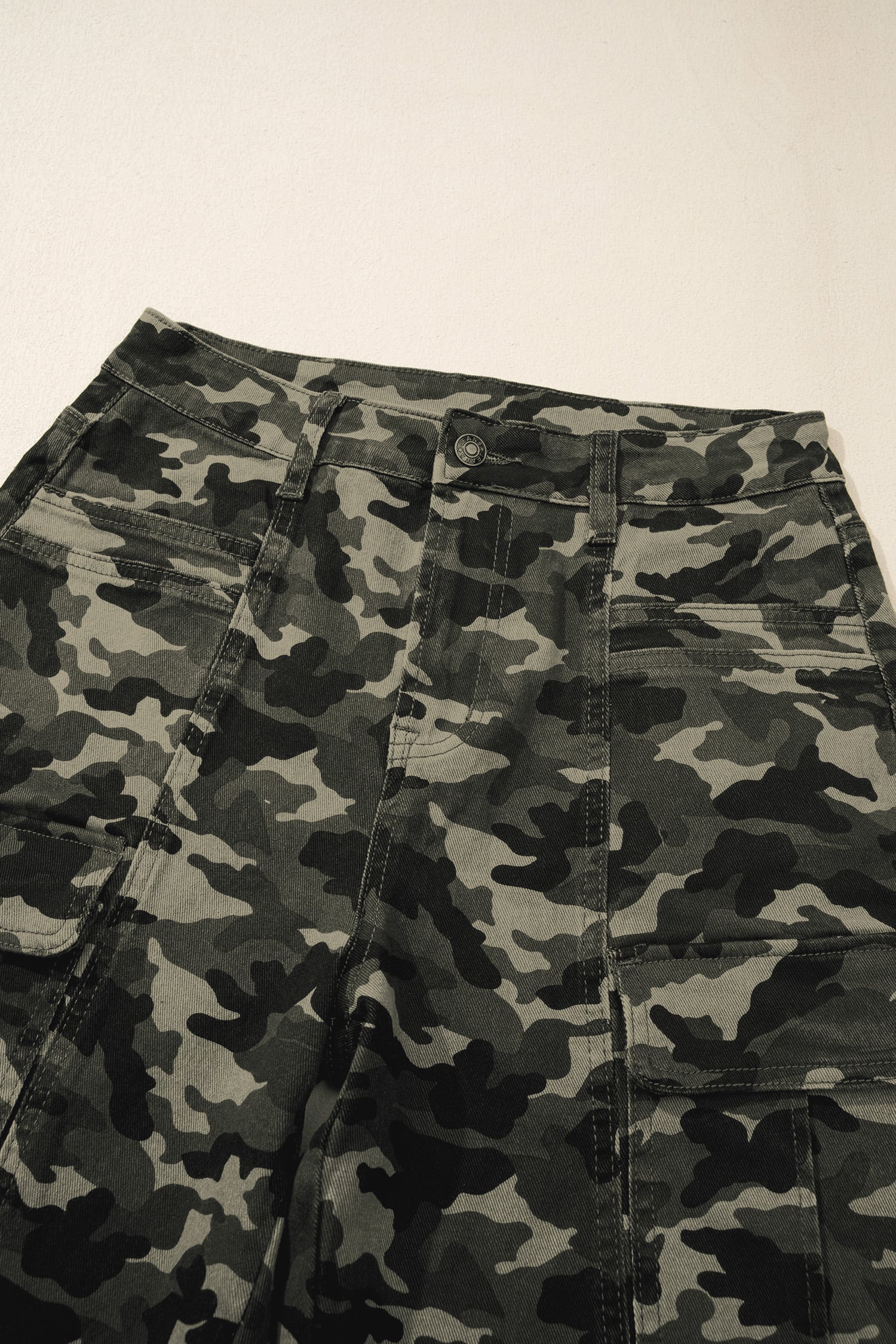 Green Camouflage Print Multi Pocketed Womens Denim Pants