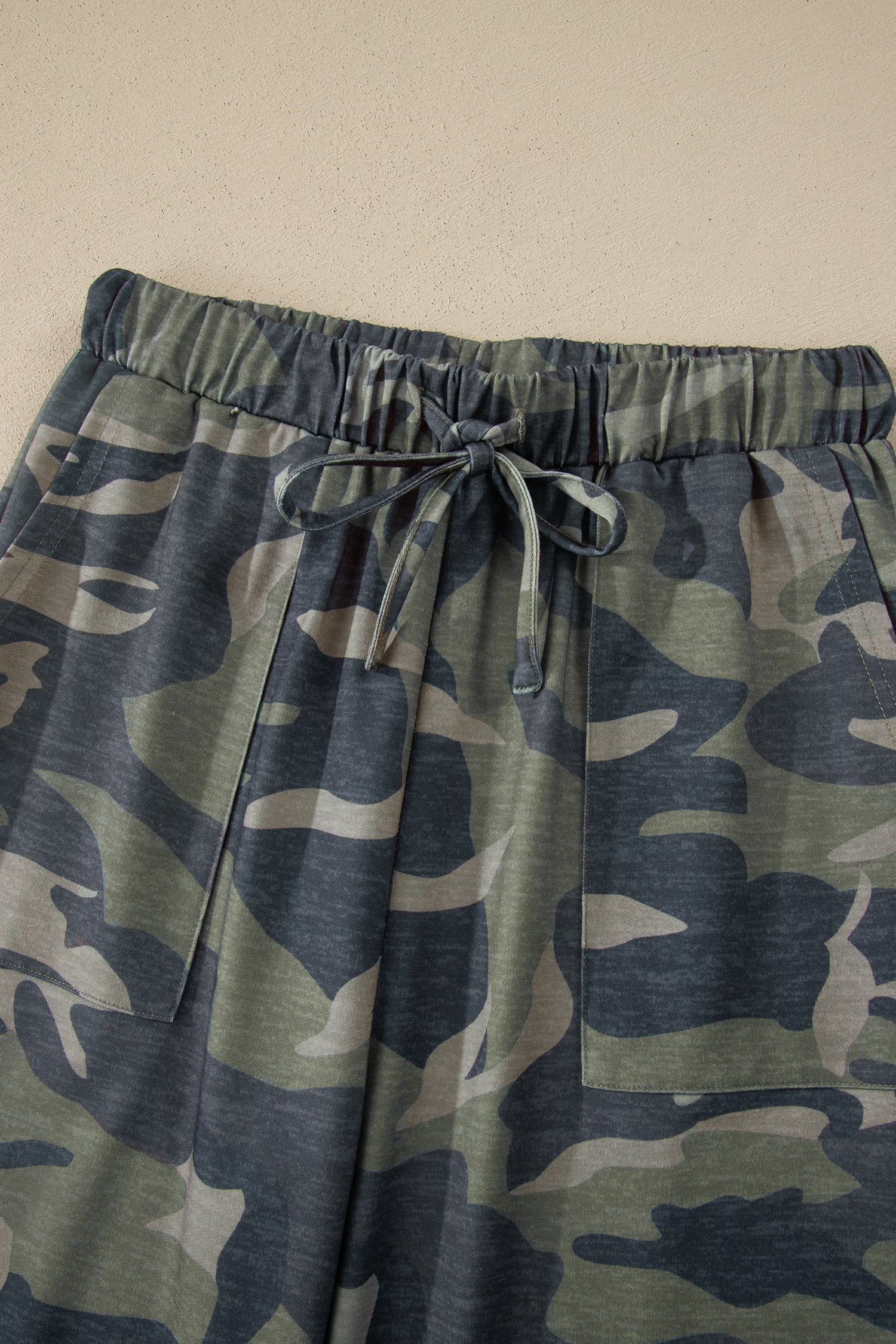Green Camouflage Print Slim Tank Drawstring Pant Set