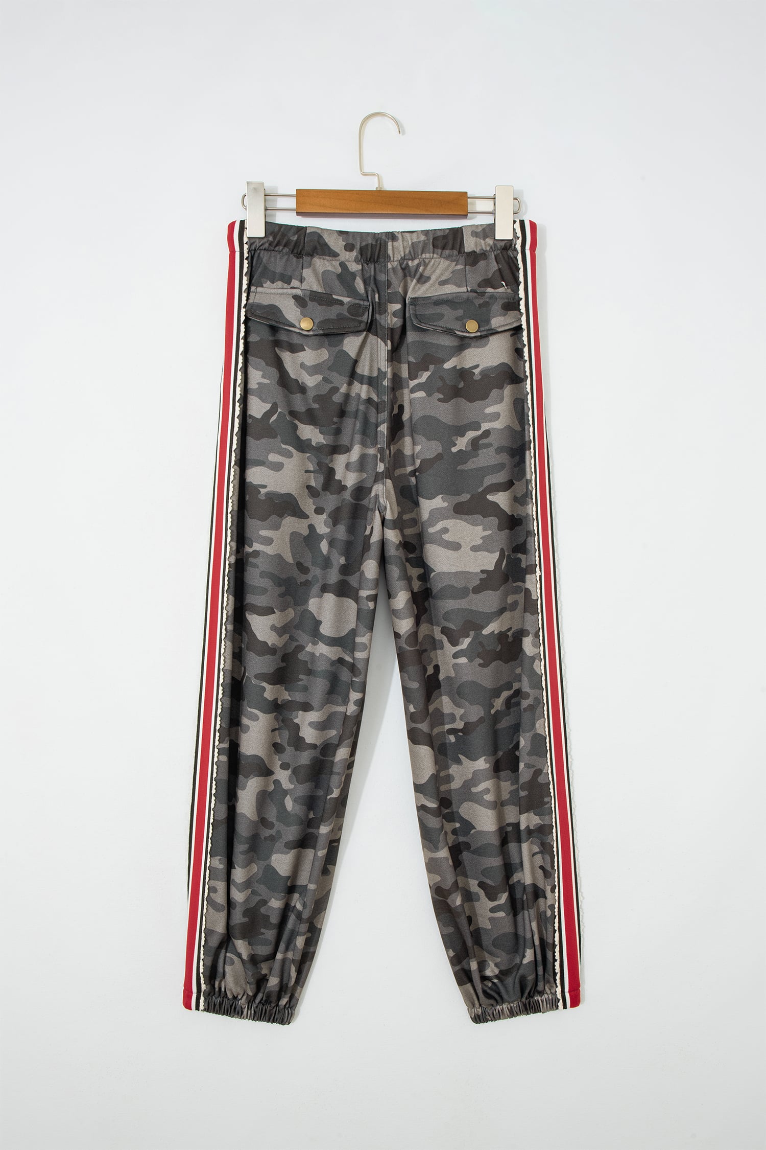 Green Camouflage Print Striped Side Panel Patchwork Drawstring Pants