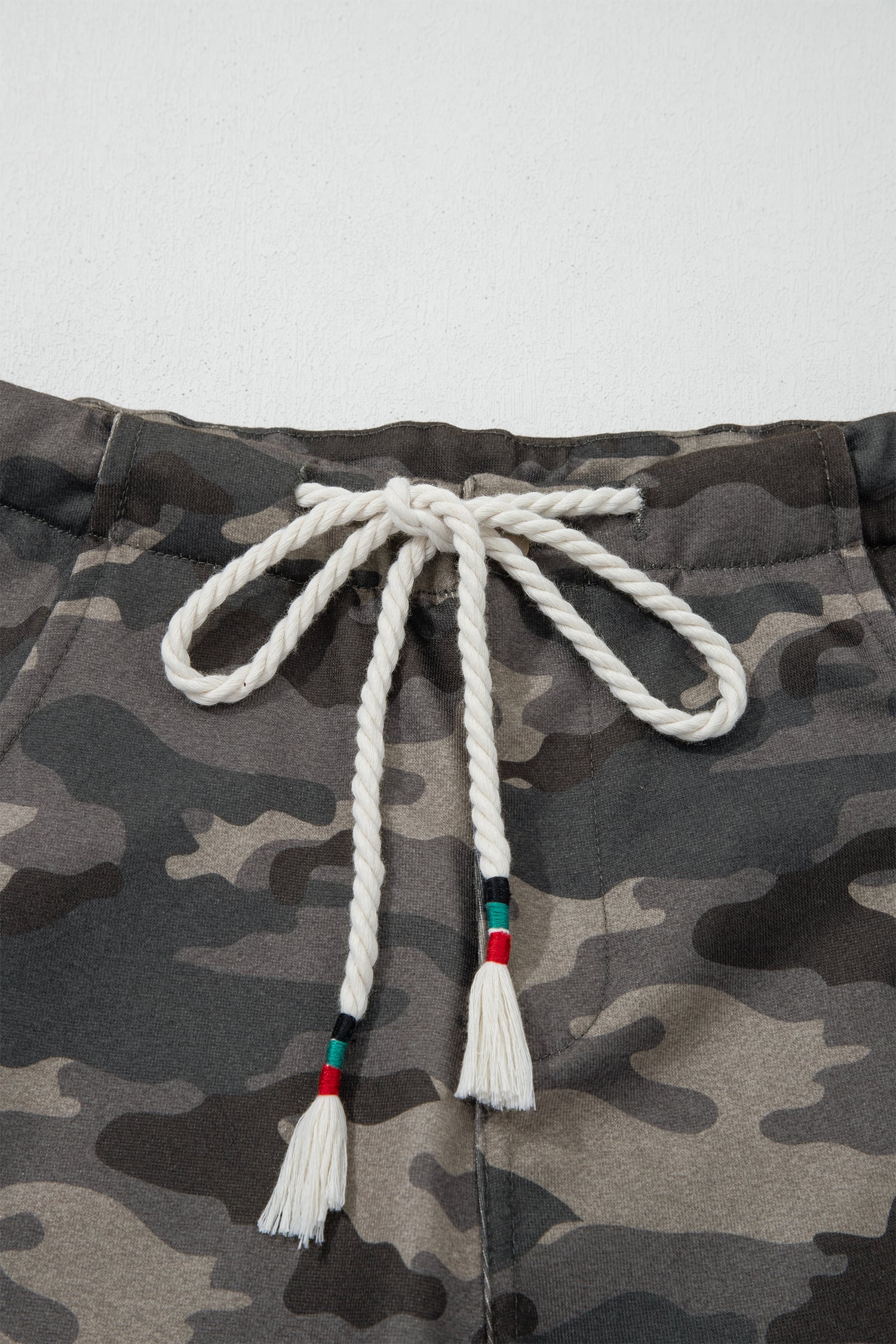 Green Camouflage Print Striped Side Panel Patchwork Drawstring Pants