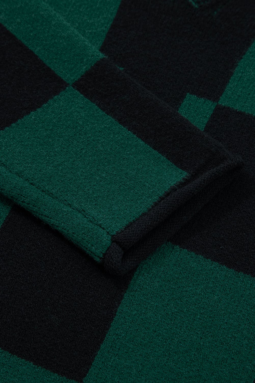 Green Checked Notched Neckline Drop Shoulder Knit Sweater