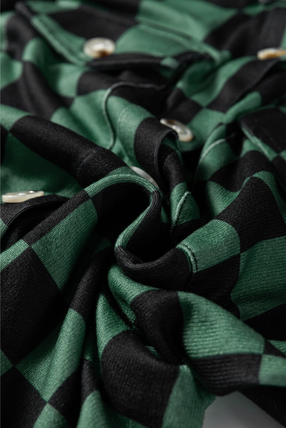 Green Checkerboard Flap Pocket Button Front Shacket