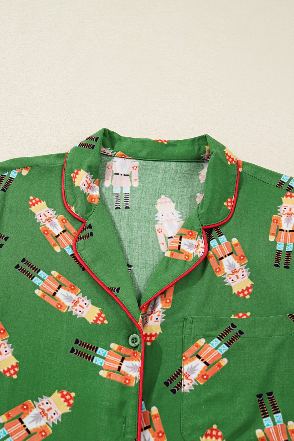 Green Christmas Candy Contrast Trim Bow Knot Silky 2pcs Pajama Set