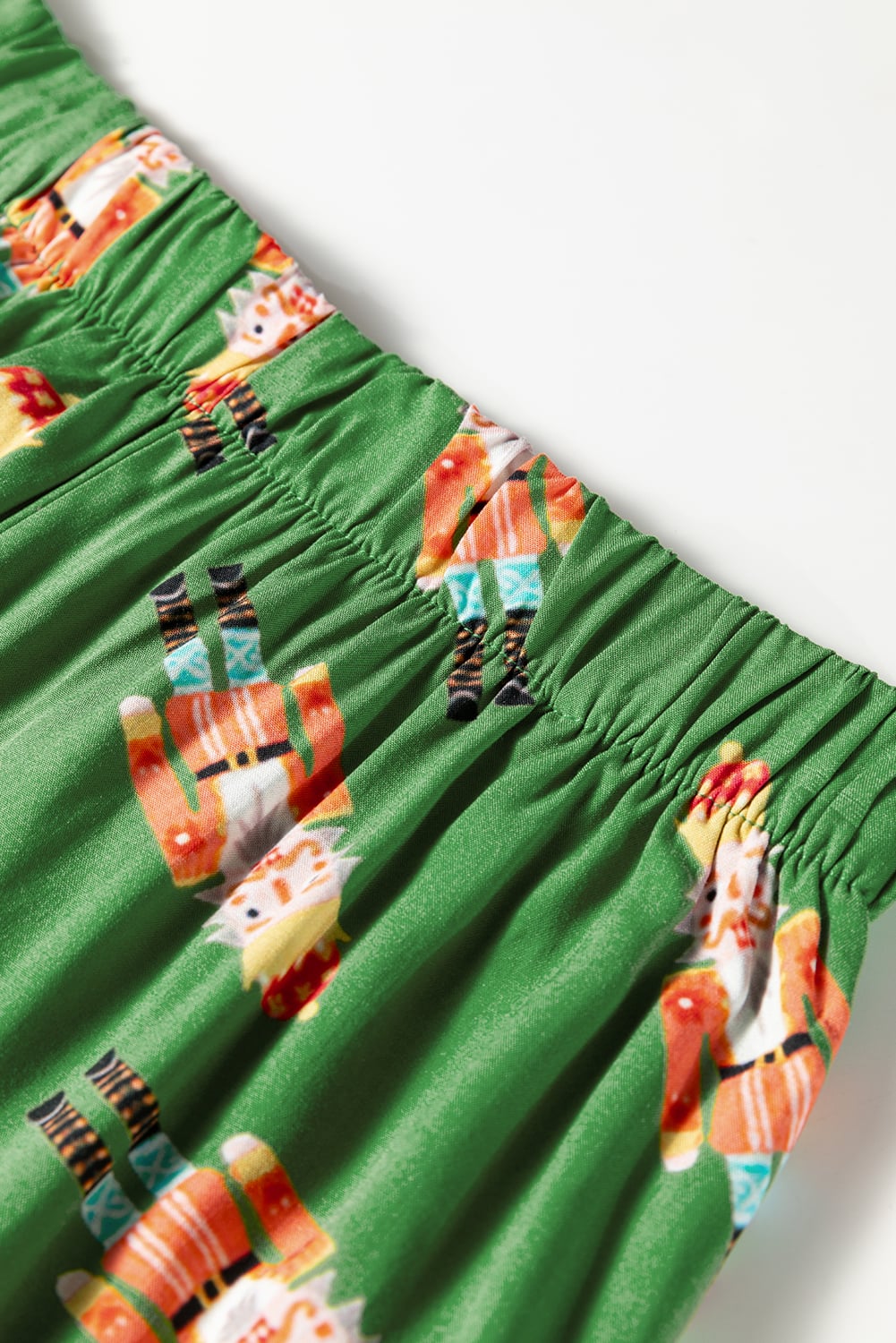 Green Christmas Candy Contrast Trim Bow Knot Silky 2pcs Pajama Set