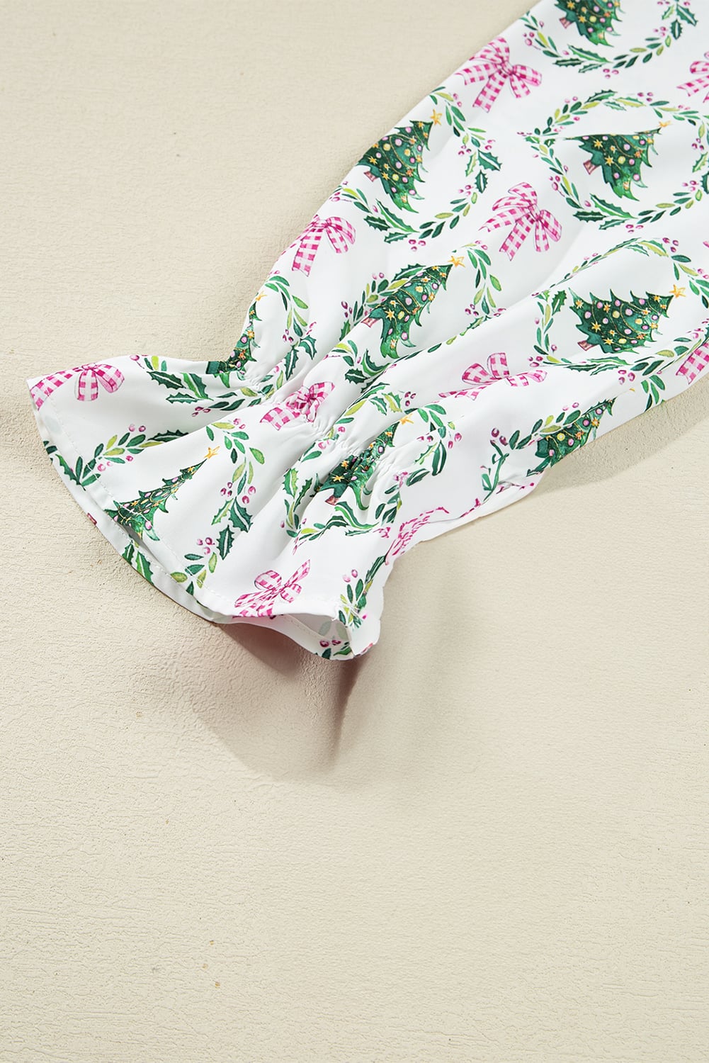 Green Christmas Fashion Print Velvet Trim Bow Knot Pajama 2pcs Short Set
