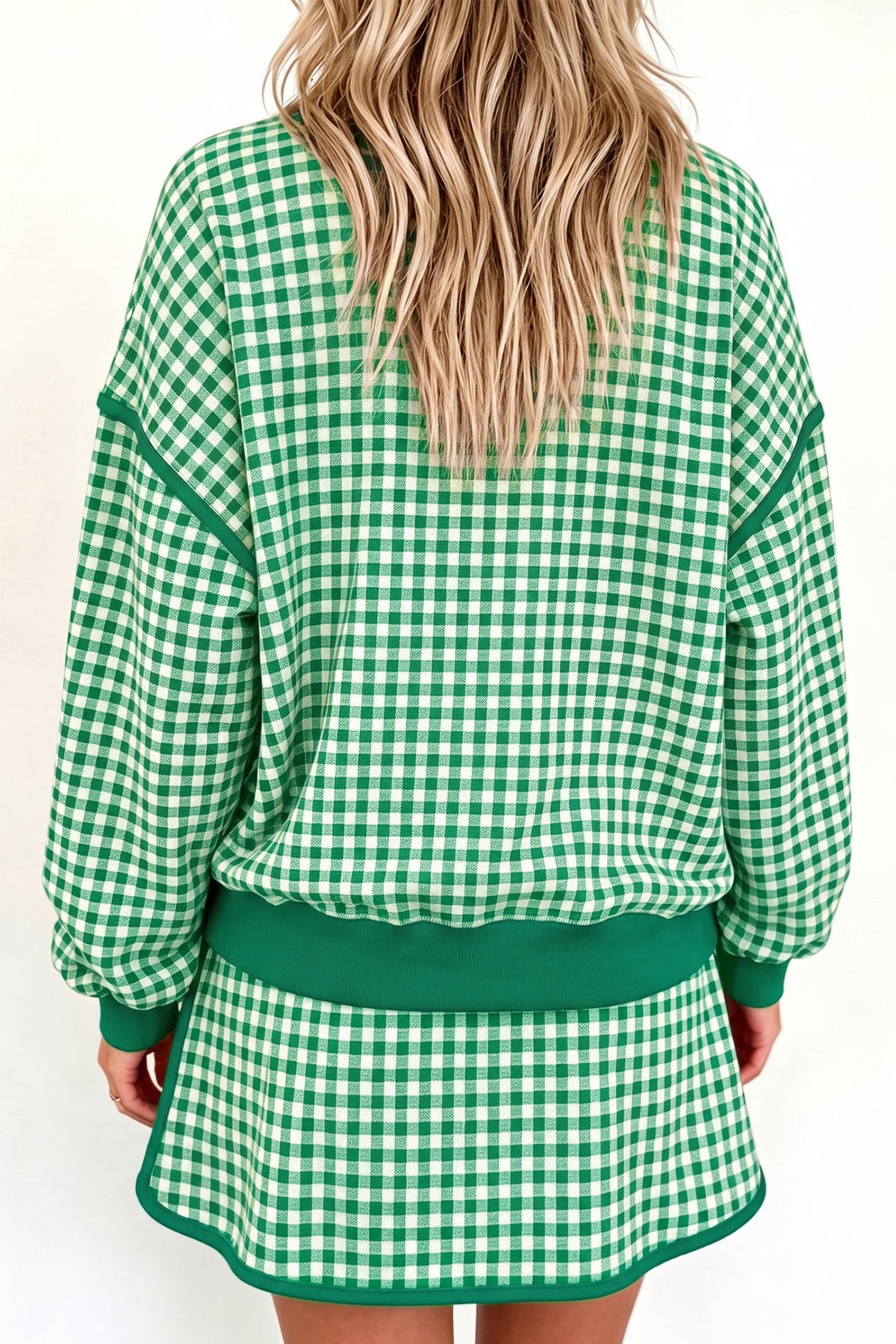 Green Christmas Slogan Gingham Casual Skirt Set