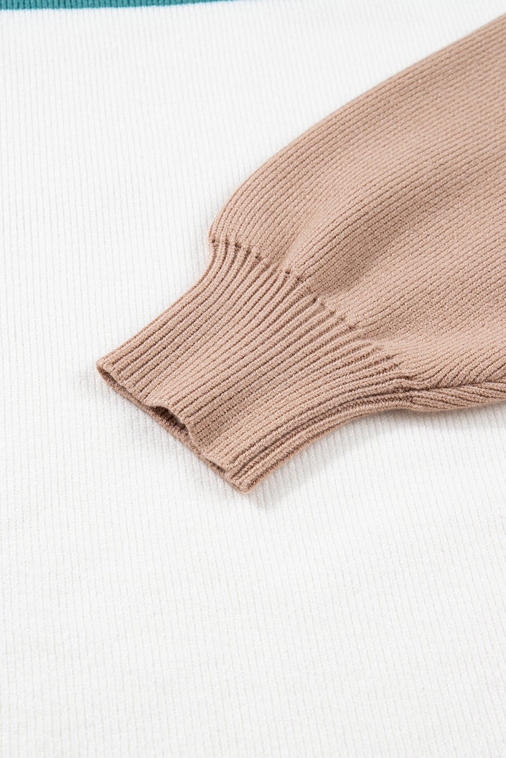 Green Color Block Plain Ribbed Knit Baggy Sweater
