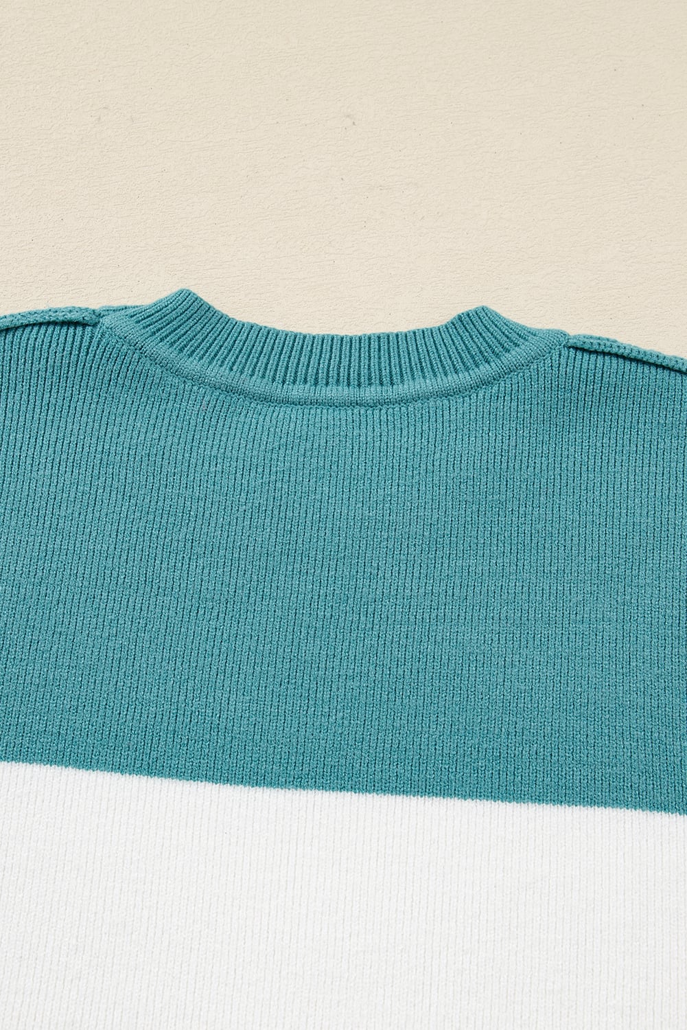 Green Color Block Plain Ribbed Knit Baggy Sweater
