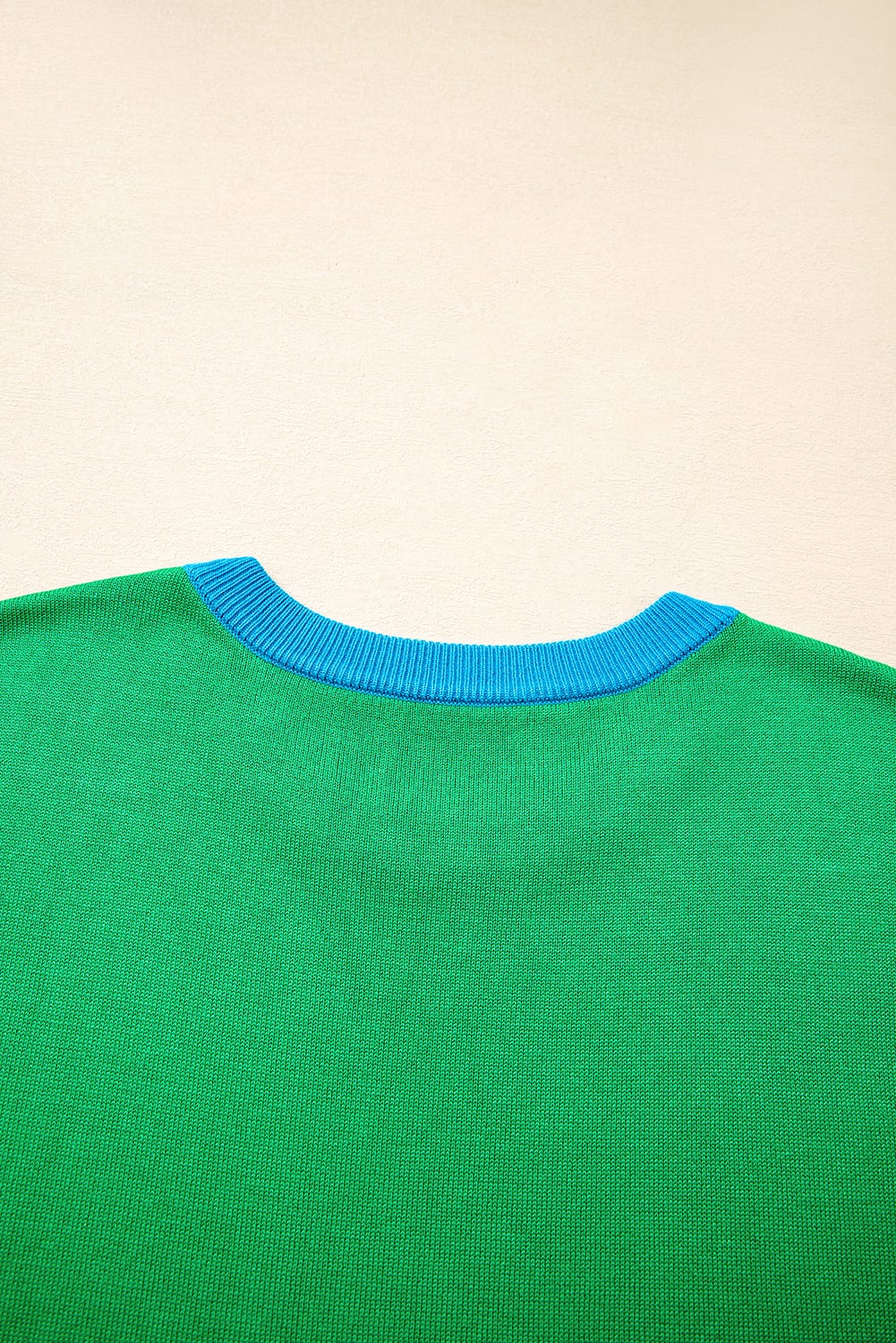 Green Contrast Trim Round Neck Short Sleeve Loose Knit Sweater
