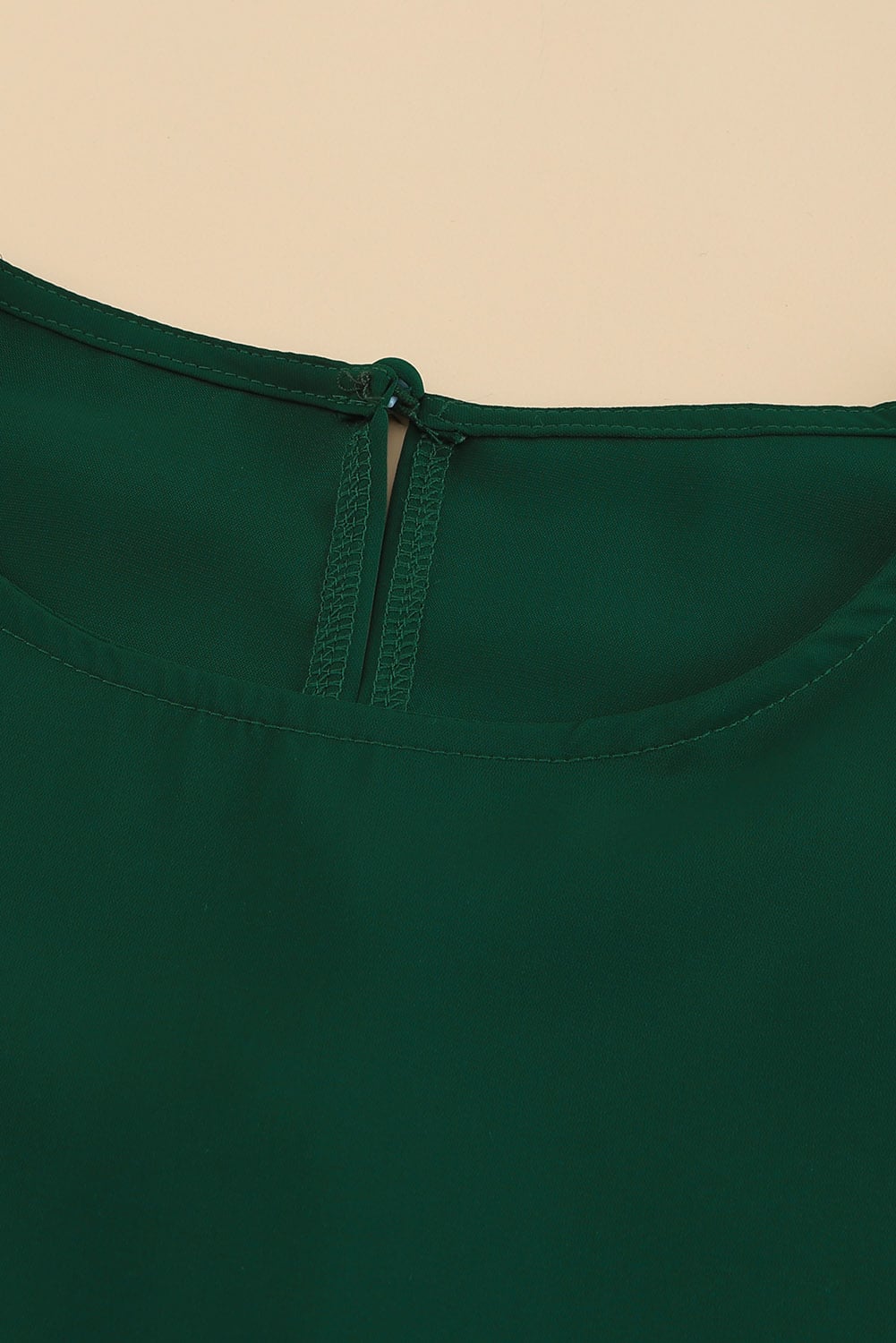 Green Crew Neck Ruffle Bubble Sleeve Top
