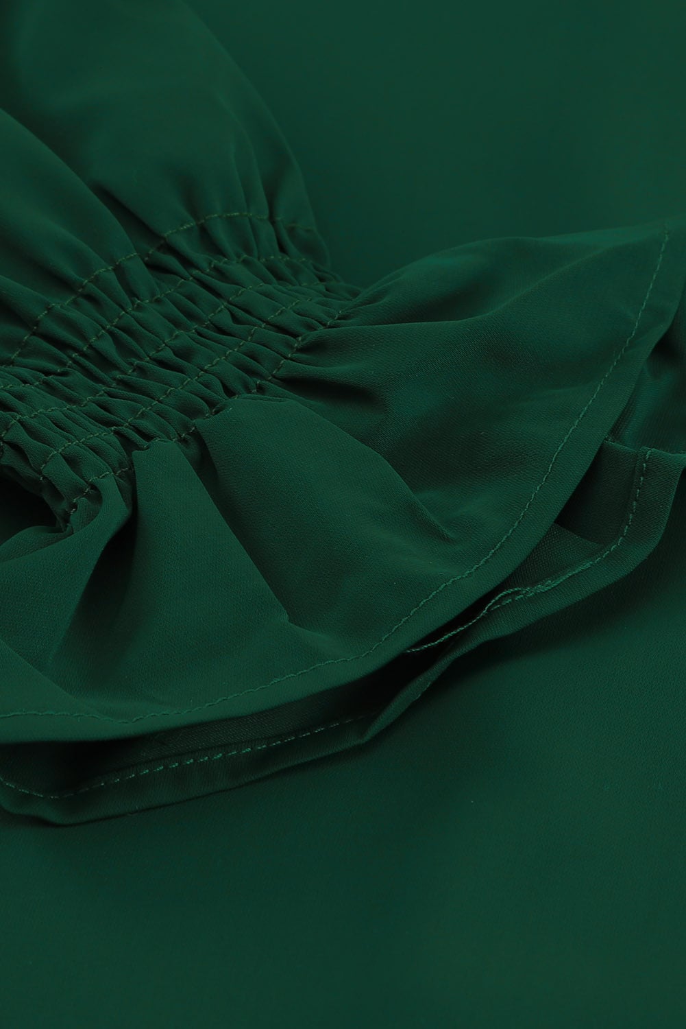 Green Crew Neck Ruffle Bubble Sleeve Top