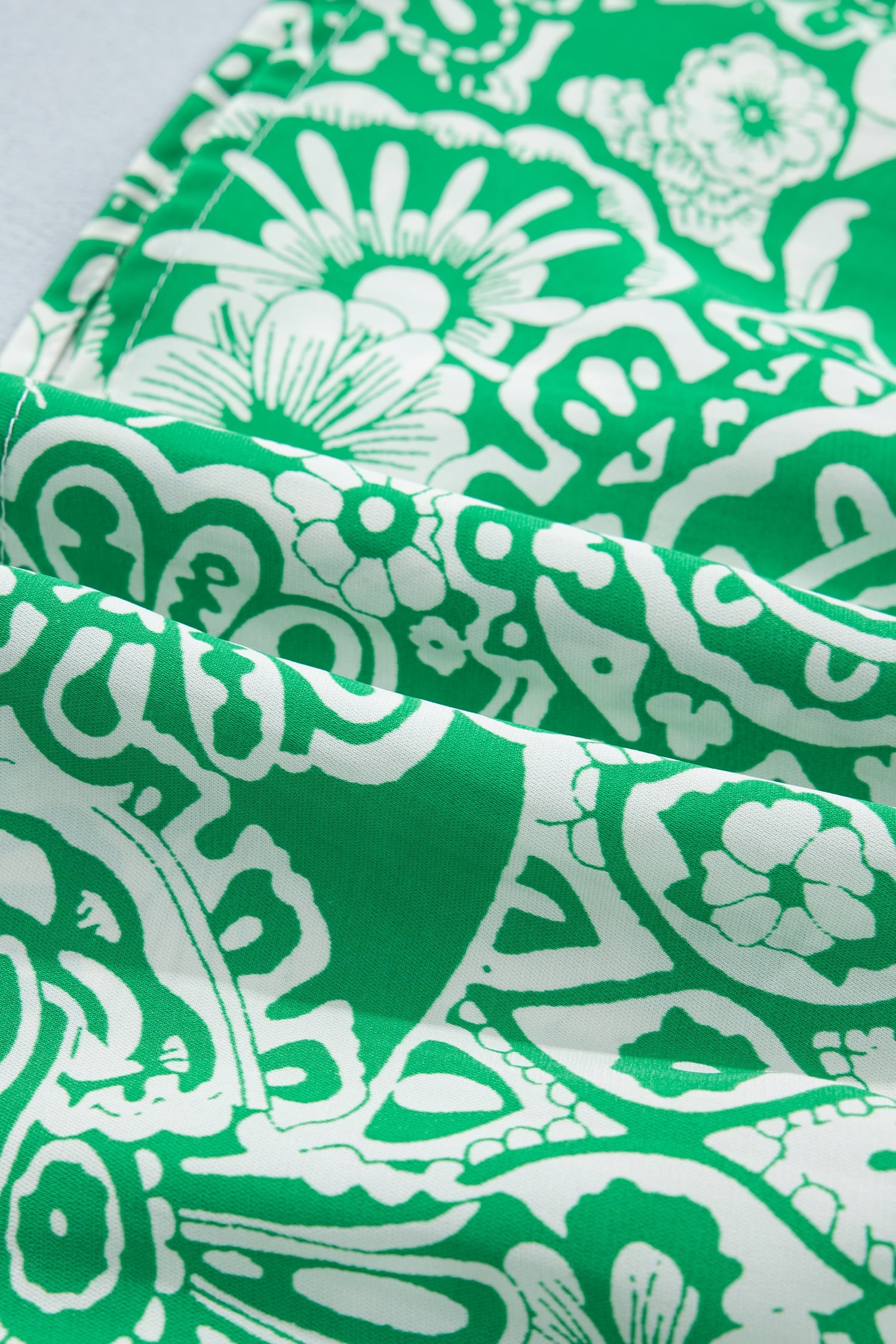 Green Flirty Floral Smocked V Neck Blouse