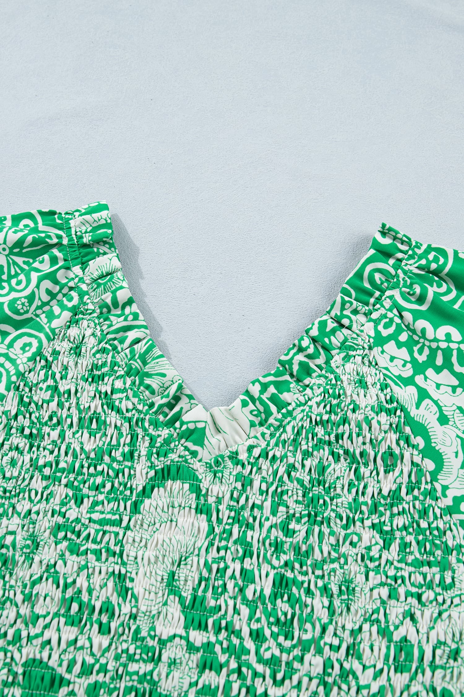 Green Flirty Floral Smocked V Neck Blouse
