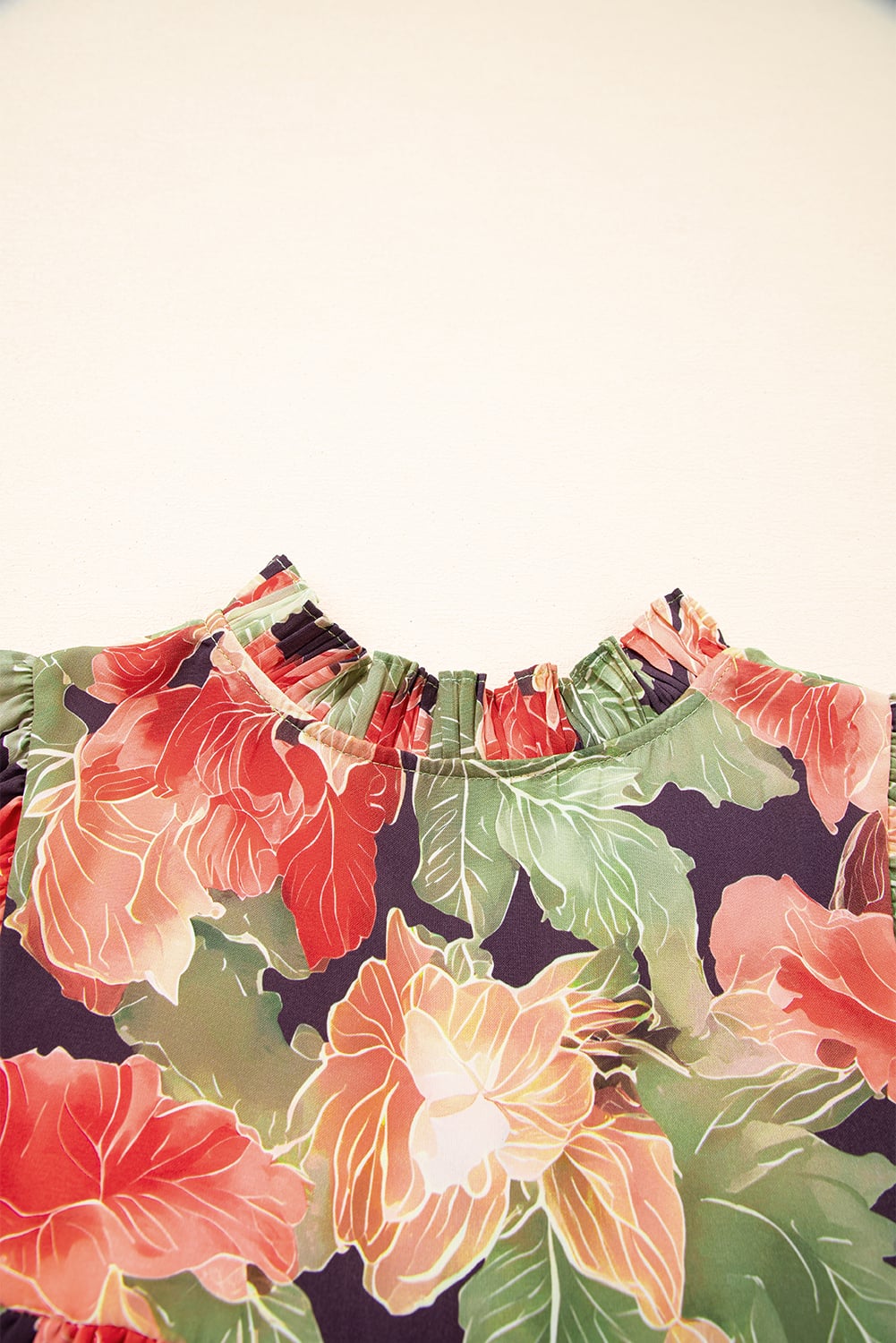 Green Floral Print Frilled Collar V Neck Half Sleeve Mini Dress
