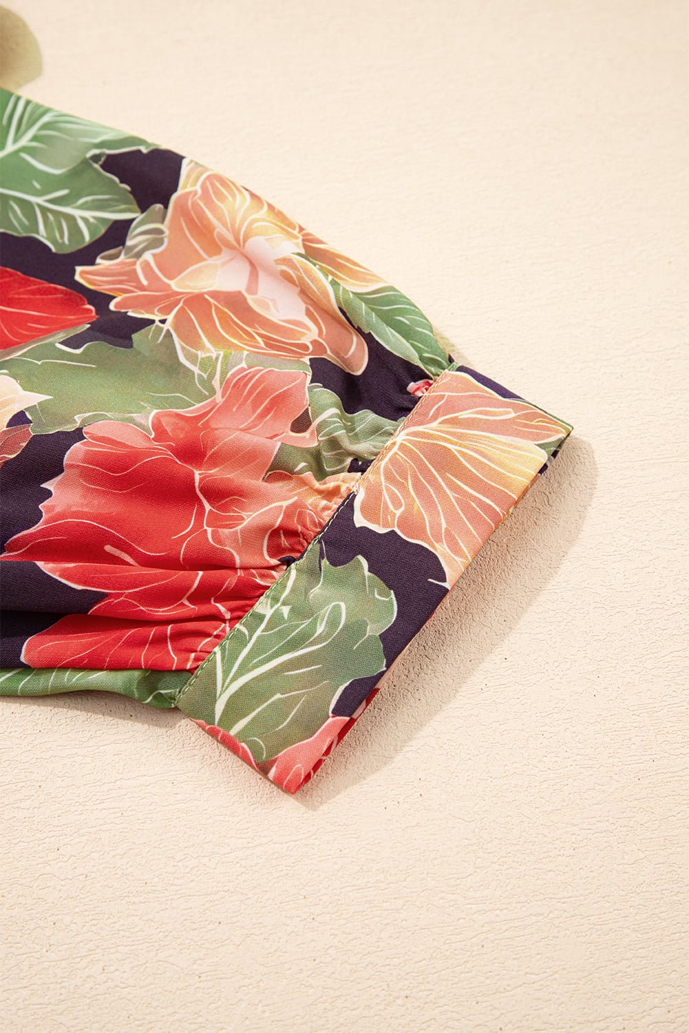 Green Floral Print Frilled Collar V Neck Half Sleeve Mini Dress