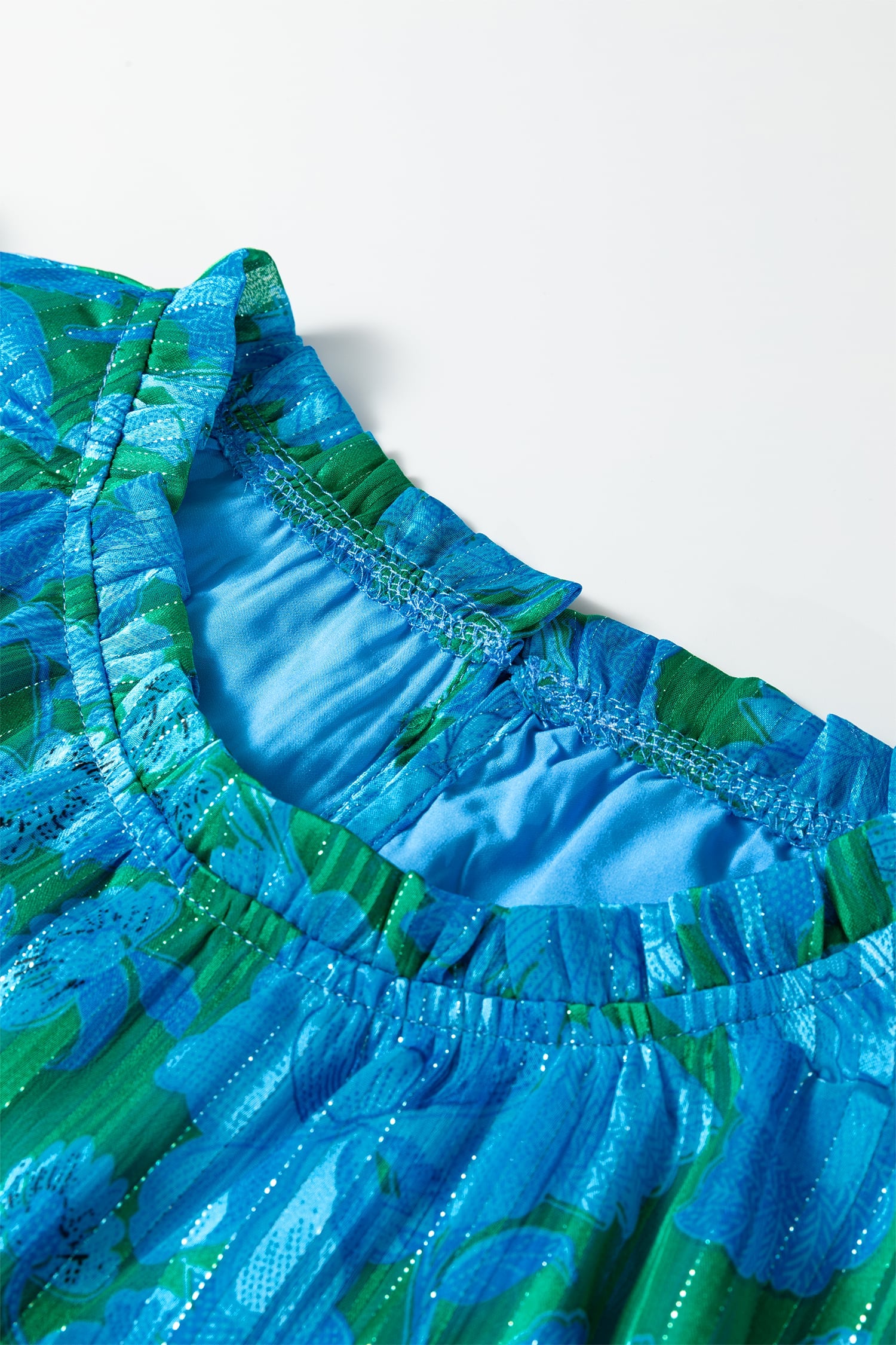 Green Floral Print Ruffled Sleeve Summer Blouse