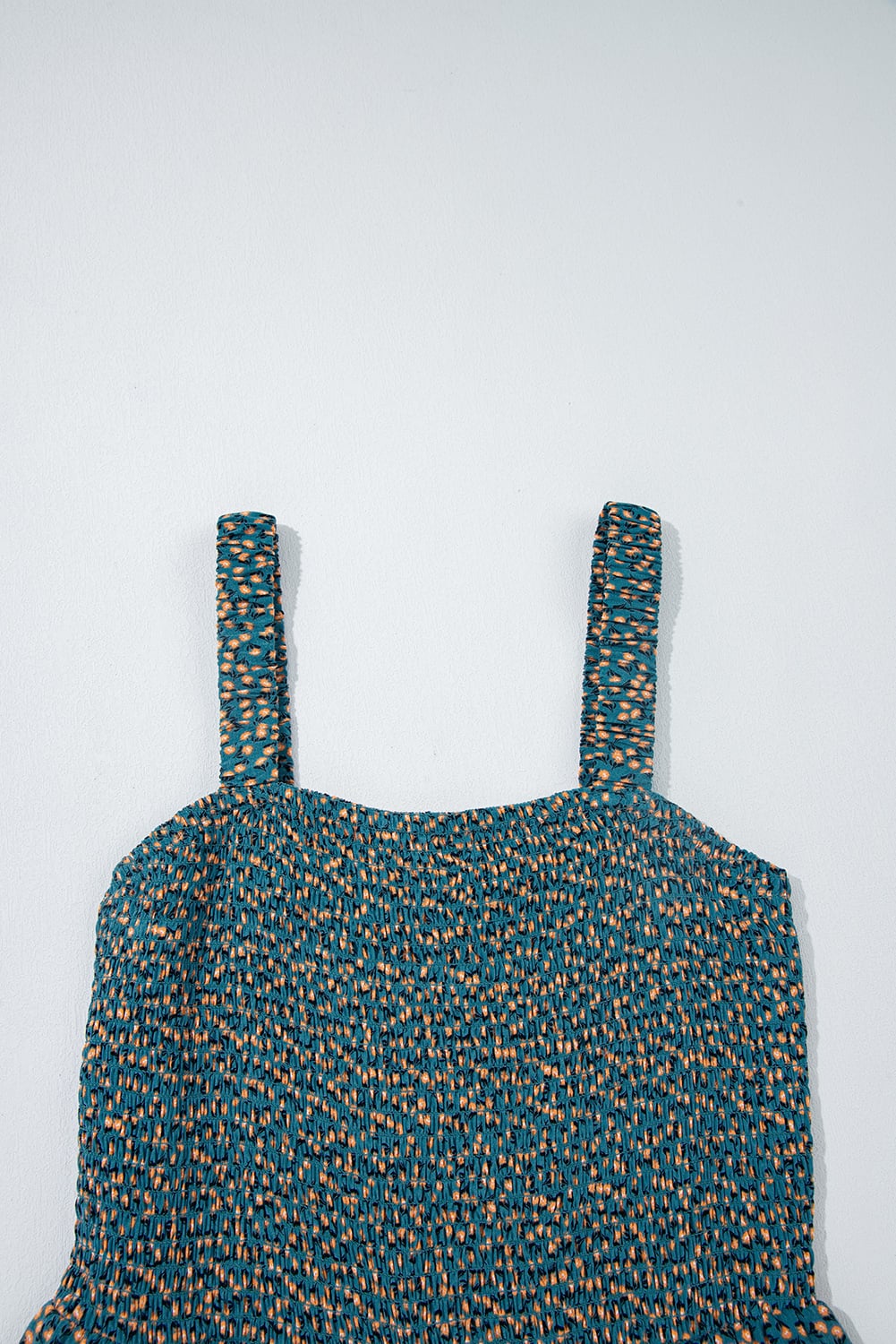 Green Floral Print Smocked High Waist Square Neck Jumpsuit