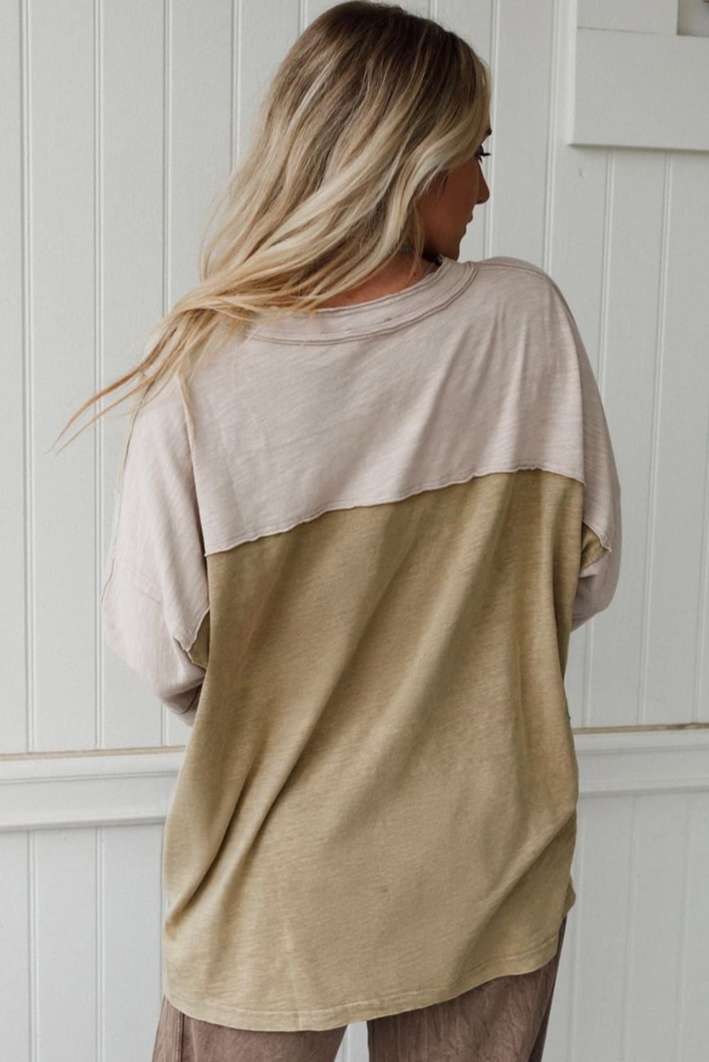 Green Flower Patched Exposed Seam Bracelet Sleeve Oversized T Shirt