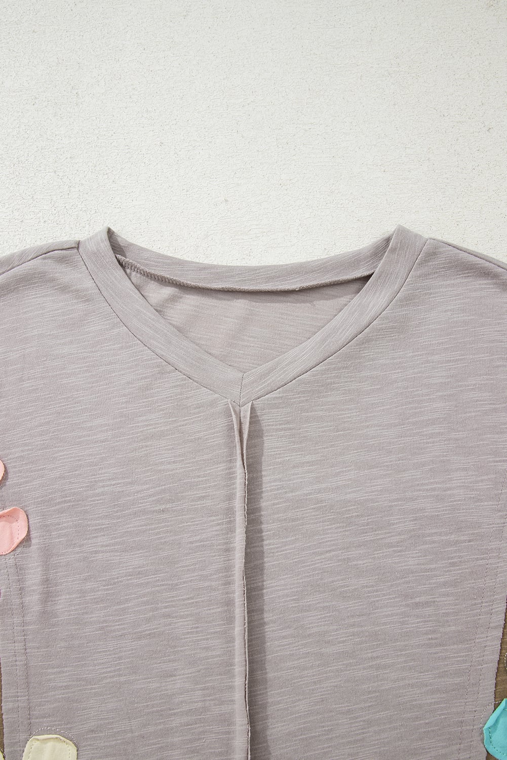 Green Flower Patched Exposed Seam Bracelet Sleeve Oversized T Shirt
