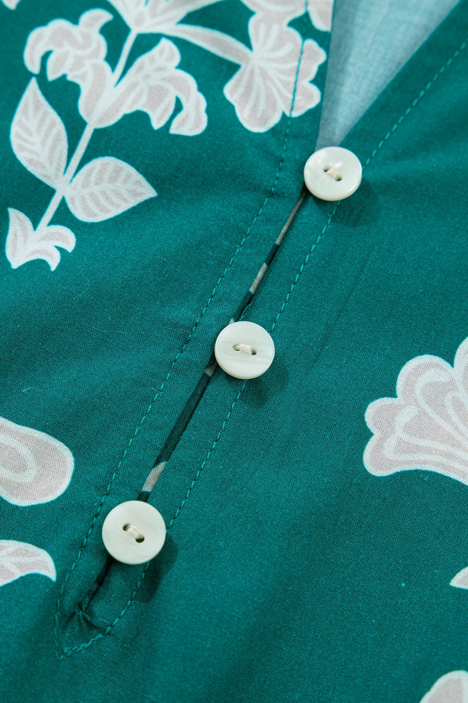 Green Frilled V Neck Puff Short Sleeve Floral Mini Dress