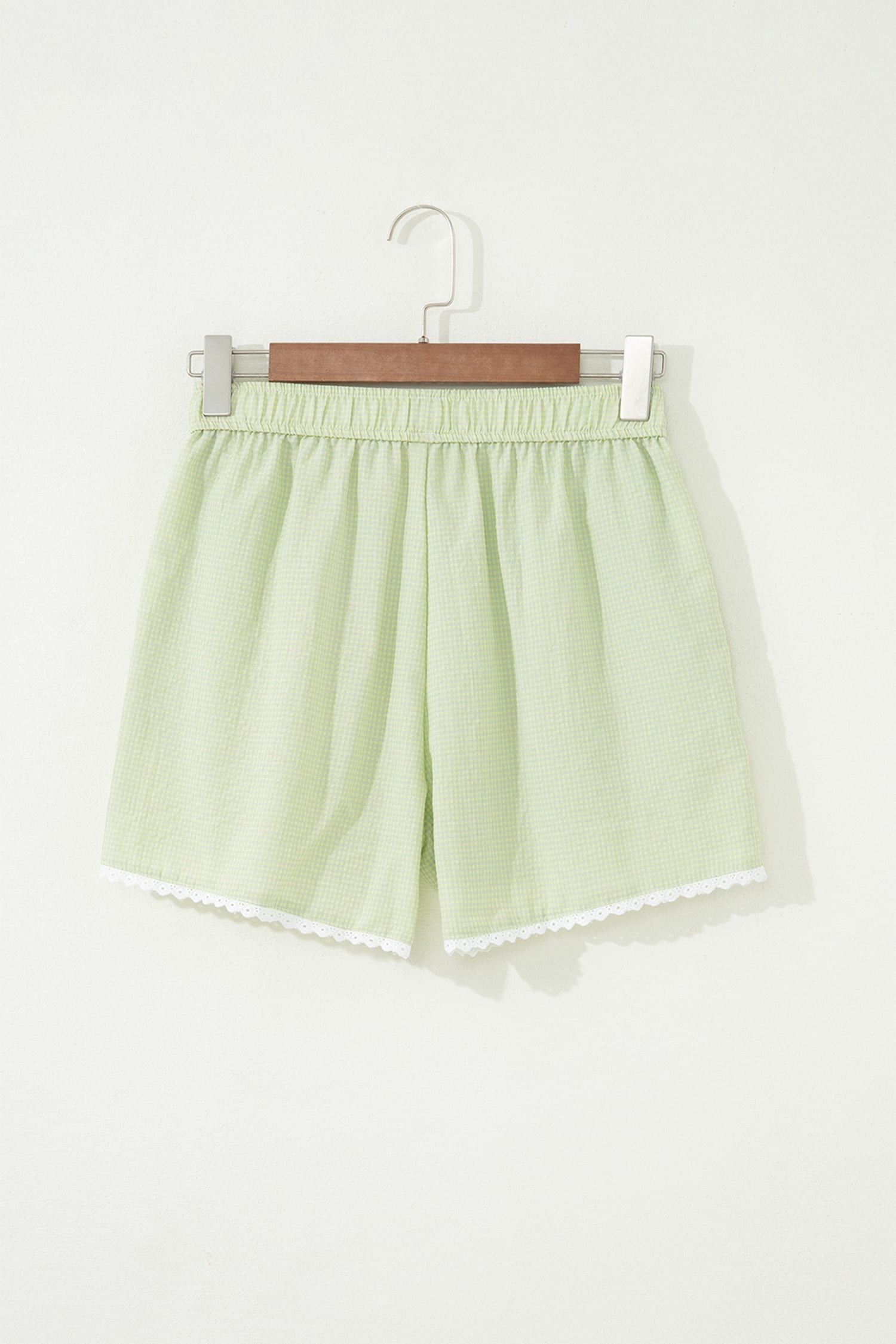 Green Gingham Plaid Button Detail Lace Trim Boxer Shorts