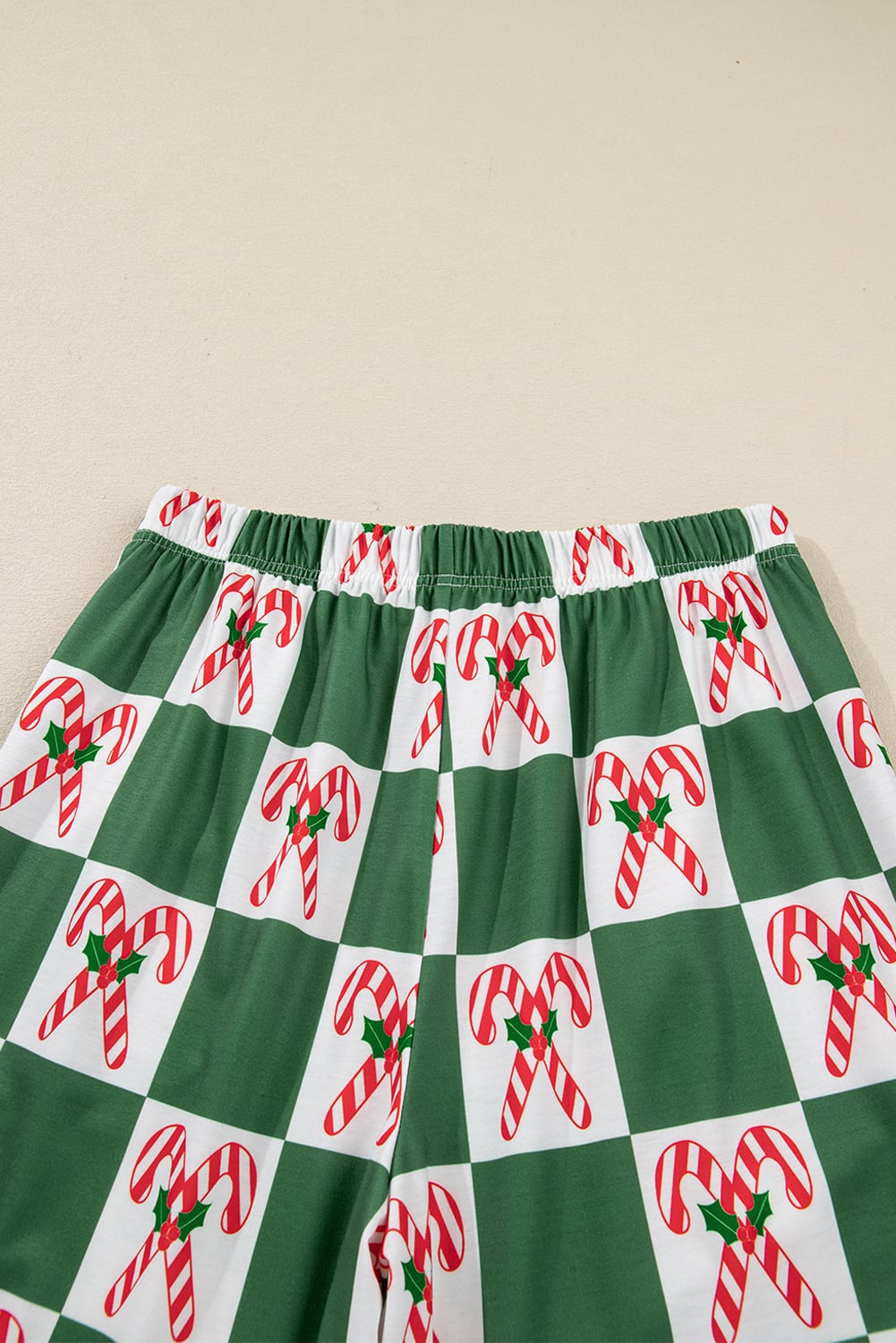 Green Holly Jolly Checkered Pattern 2pcs Long Pajama Set