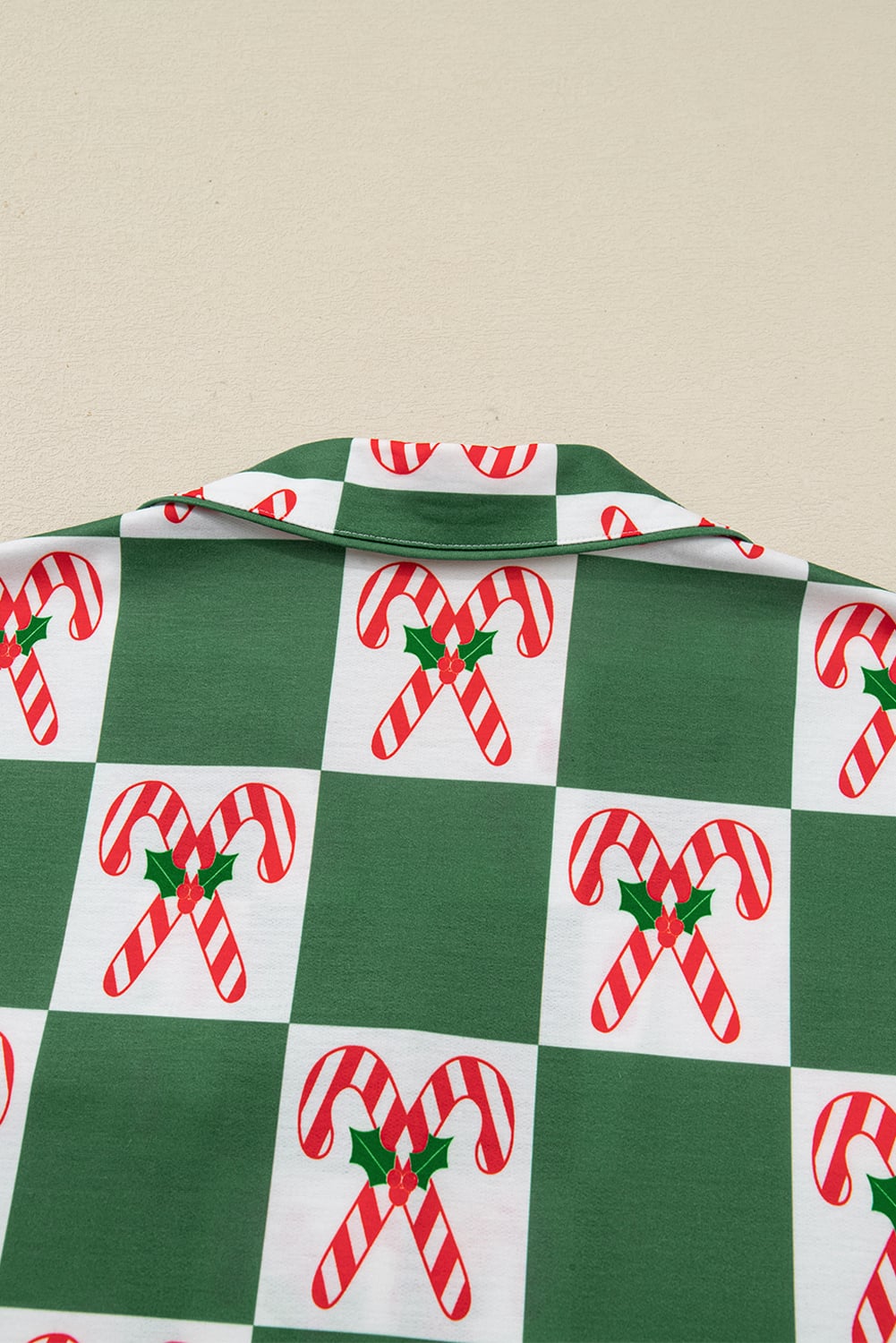 Green Holly Jolly Checkered Pattern 2pcs Long Pajama Set