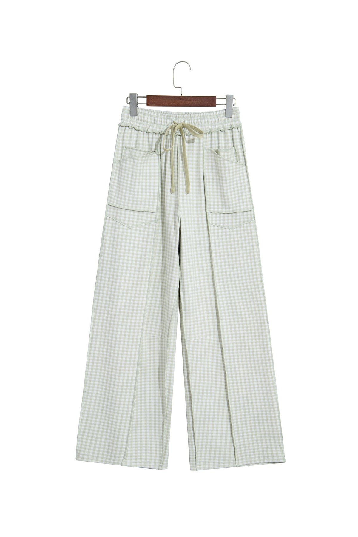 Green Plaid Contrast Trim Drawstring Elastic Waist Shift Pants