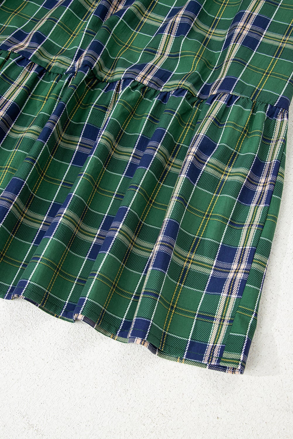 Green Plaid Print Frilly Collar Long Sleeve Shift Mini Dress