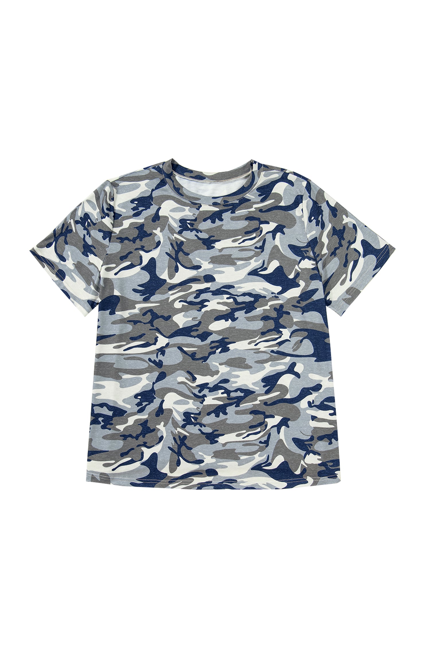 Green Plus Size Camo Print Crew Neck Short Sleeve Tee