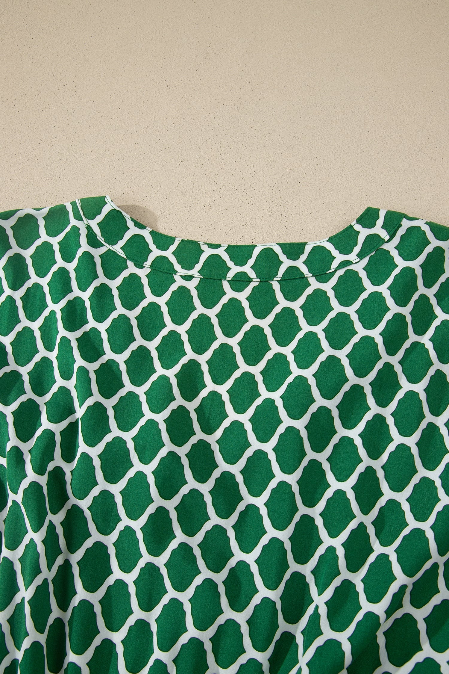 Green Plus Size Geometric Print Pocketed Ruffle Hem Casual Dress